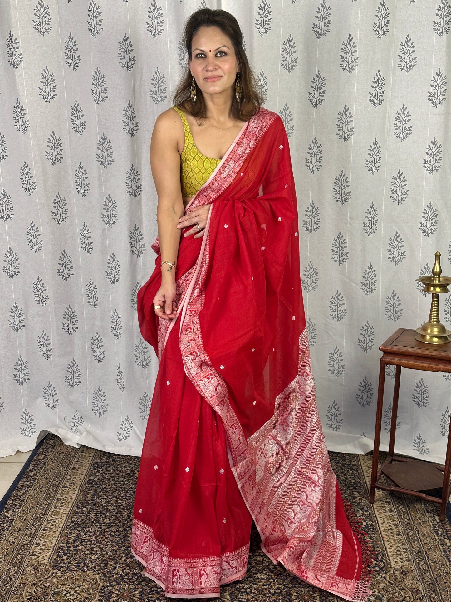 Red Pure Cotton Baluchari Saree with Silver Weaving