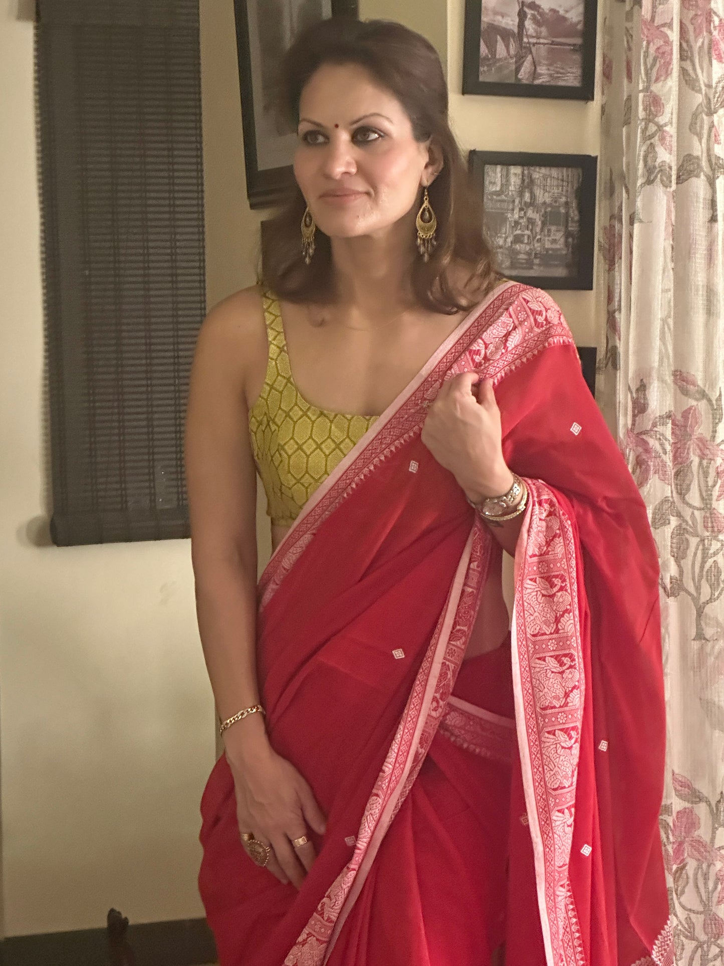 Red Pure Cotton Baluchari Saree with Silver Weaving