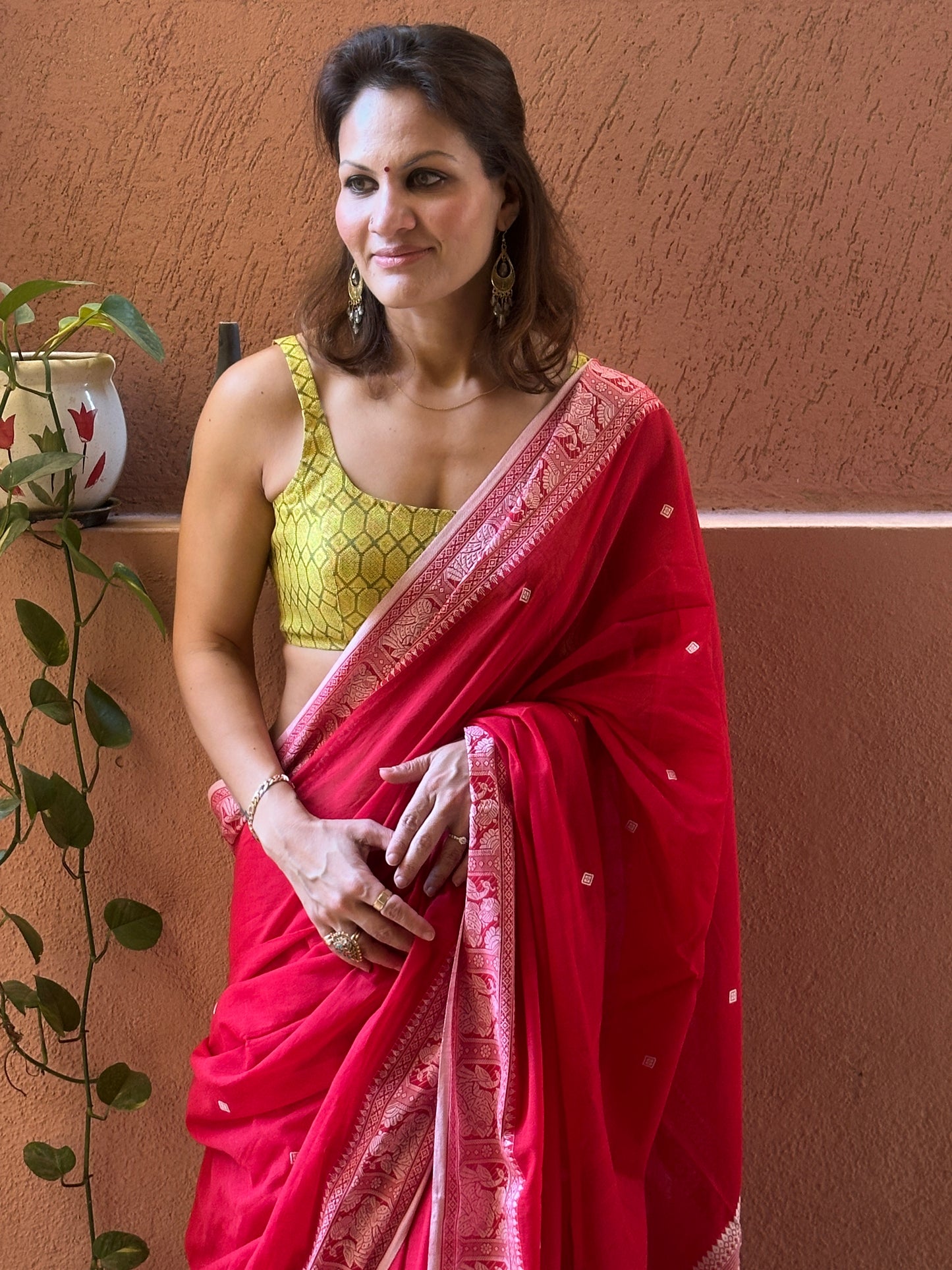 Red Pure Cotton Baluchari Saree with Silver Weaving