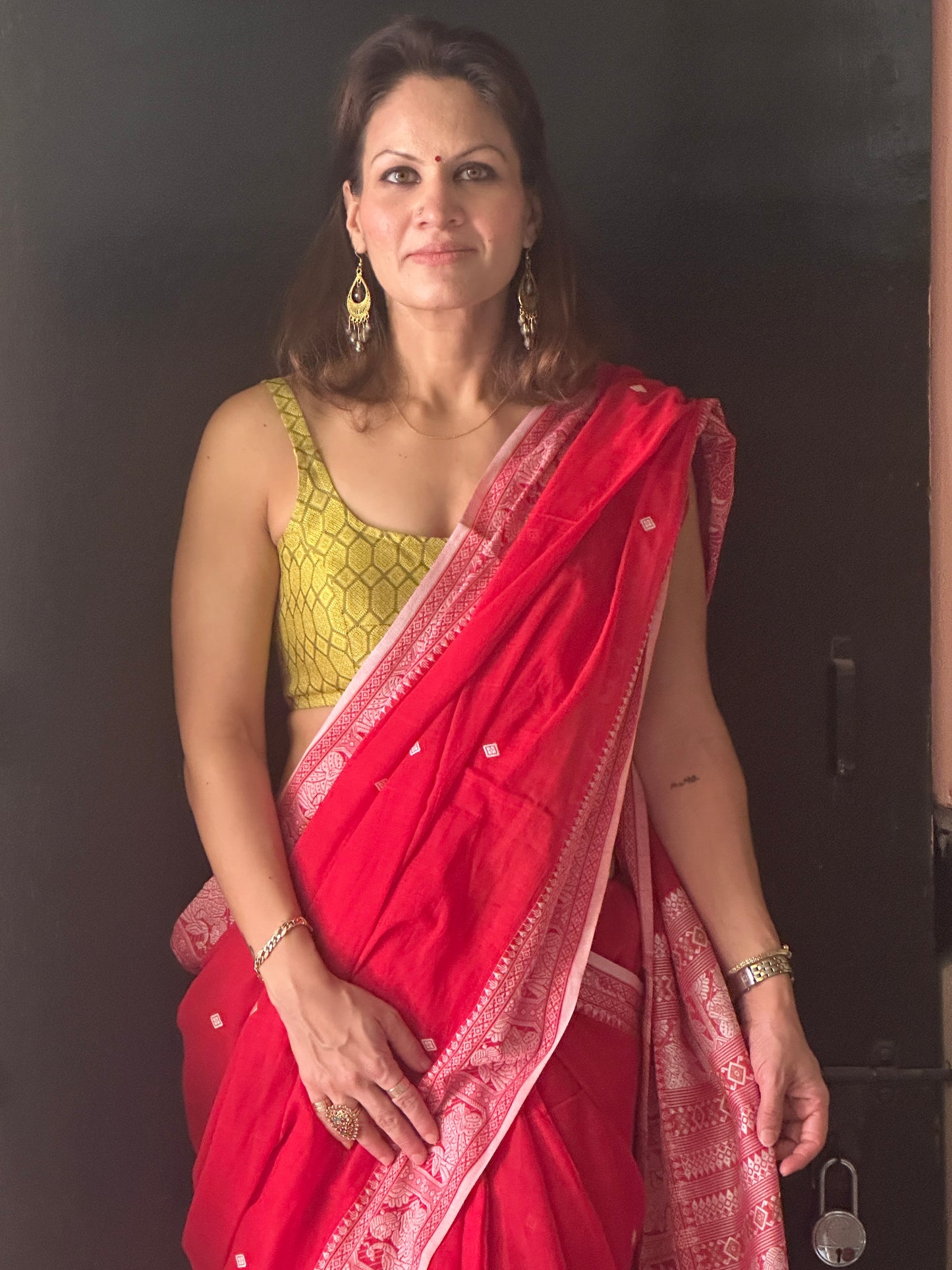 Red Pure Cotton Baluchari Saree with Silver Weaving
