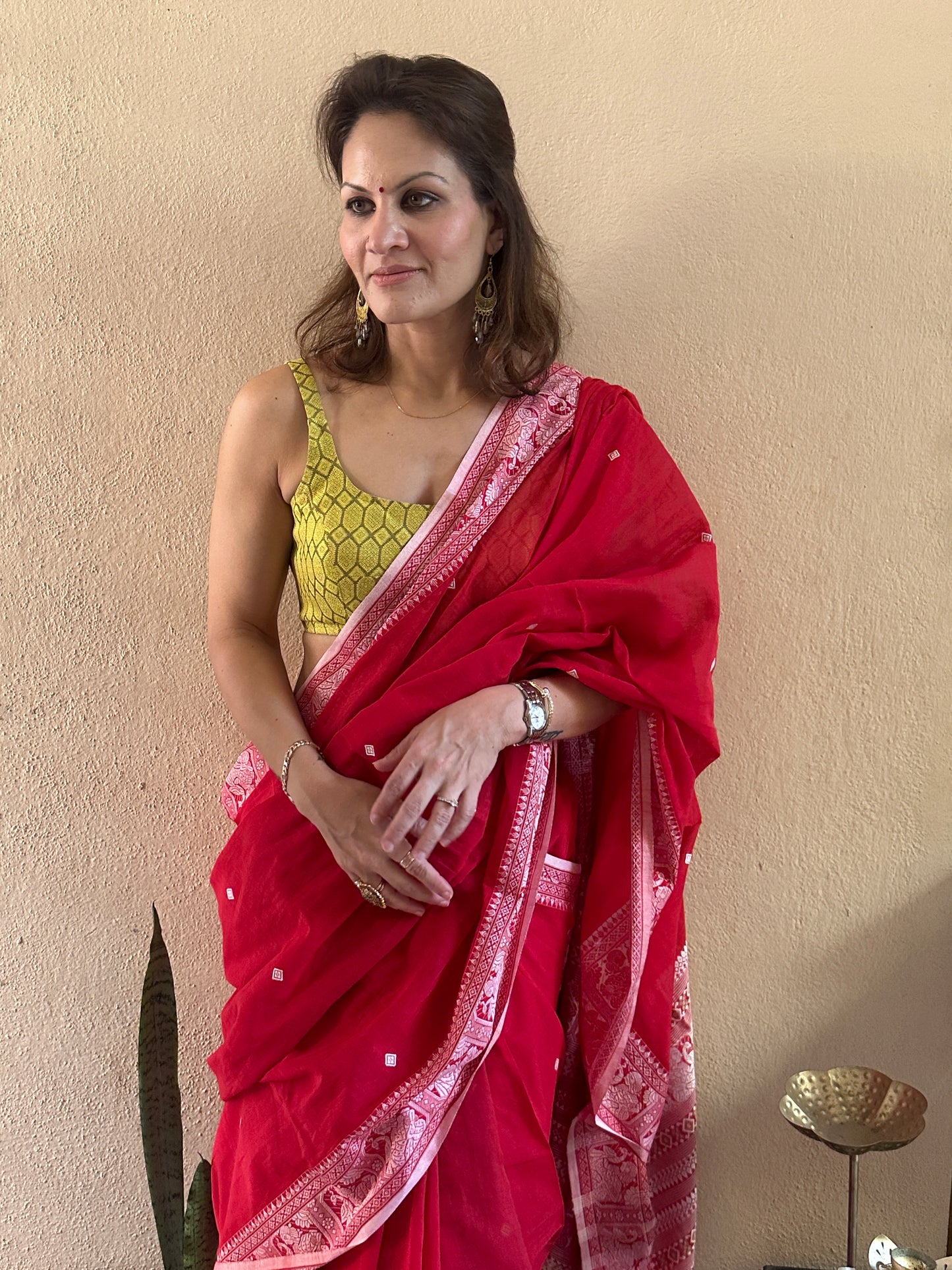 Red Pure Cotton Baluchari Saree with Silver Weaving