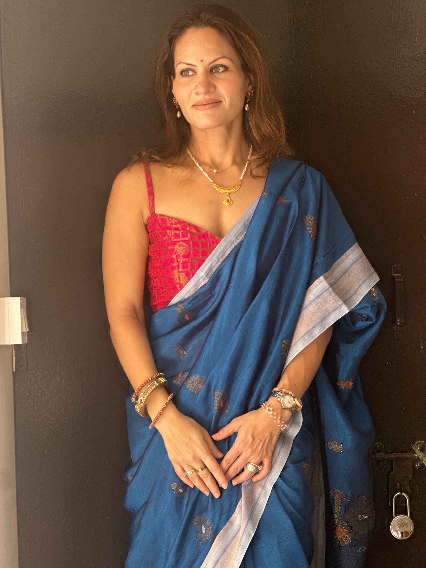 Blue Pure Katan Silk and Cotton Banarasi Sari with Zari Work
