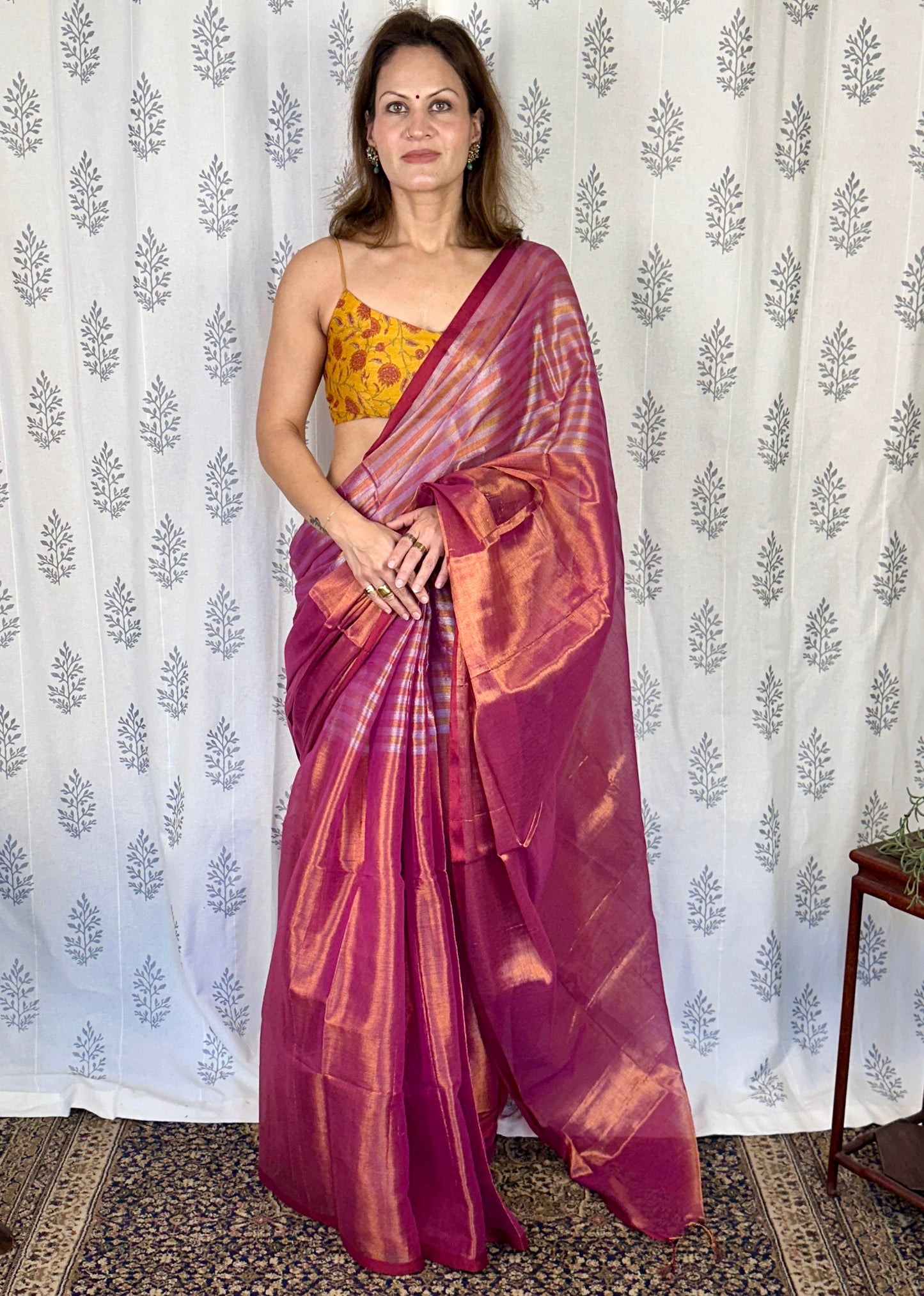Pink & Orange Pure Mul Mul Handwoven Striped Tissue Cotton Saree