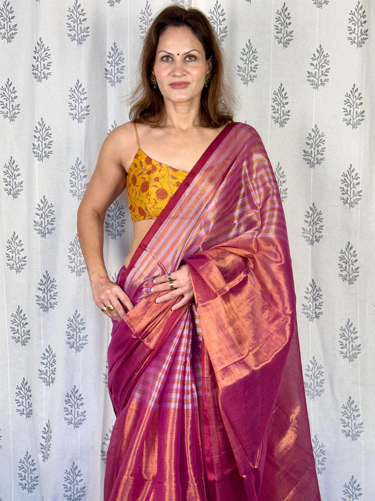Pink & Orange Pure Mul Mul Handwoven Striped Tissue Cotton Saree