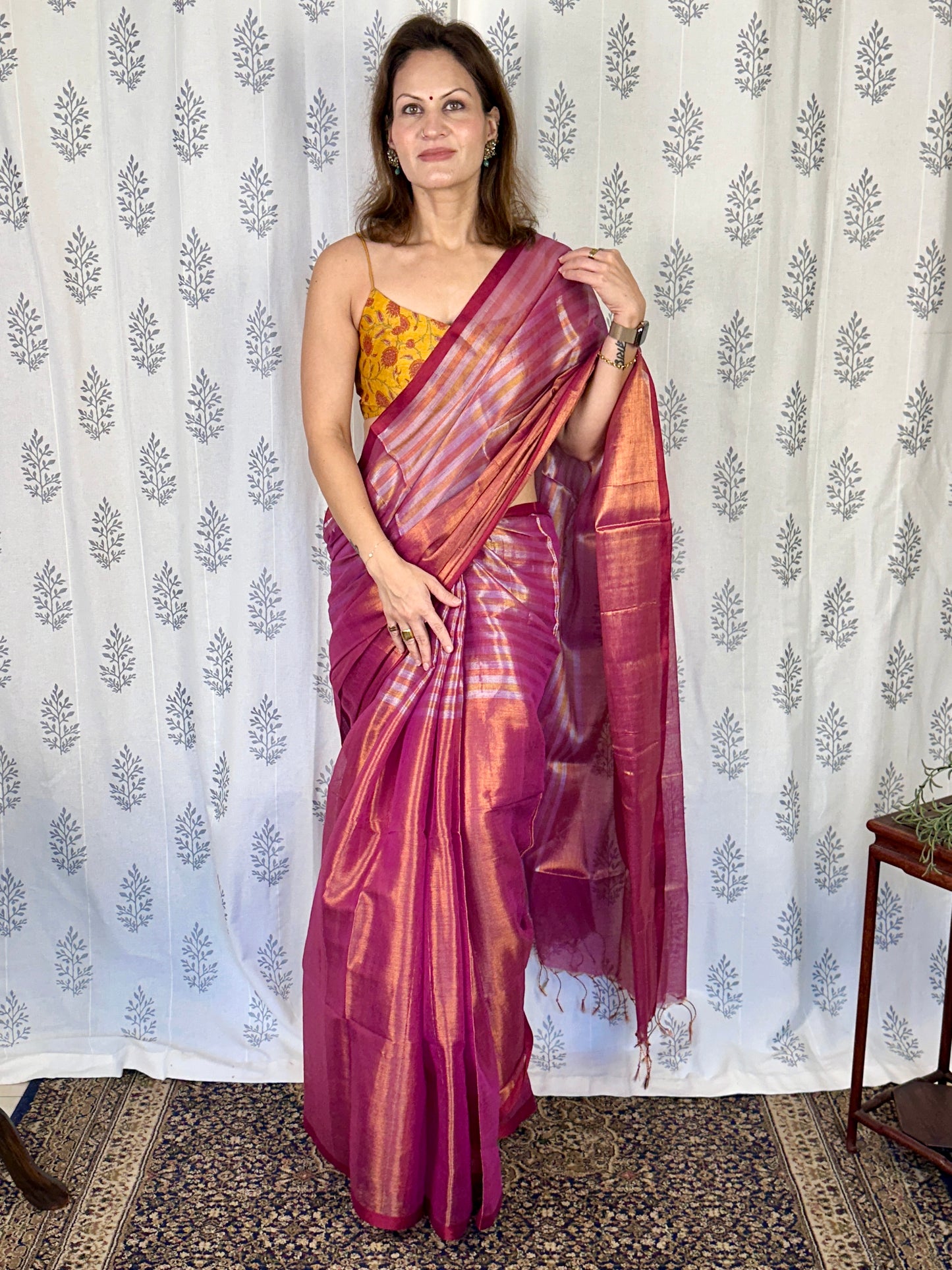 Pink & Orange Pure Mul Mul Handwoven Striped Tissue Cotton Saree