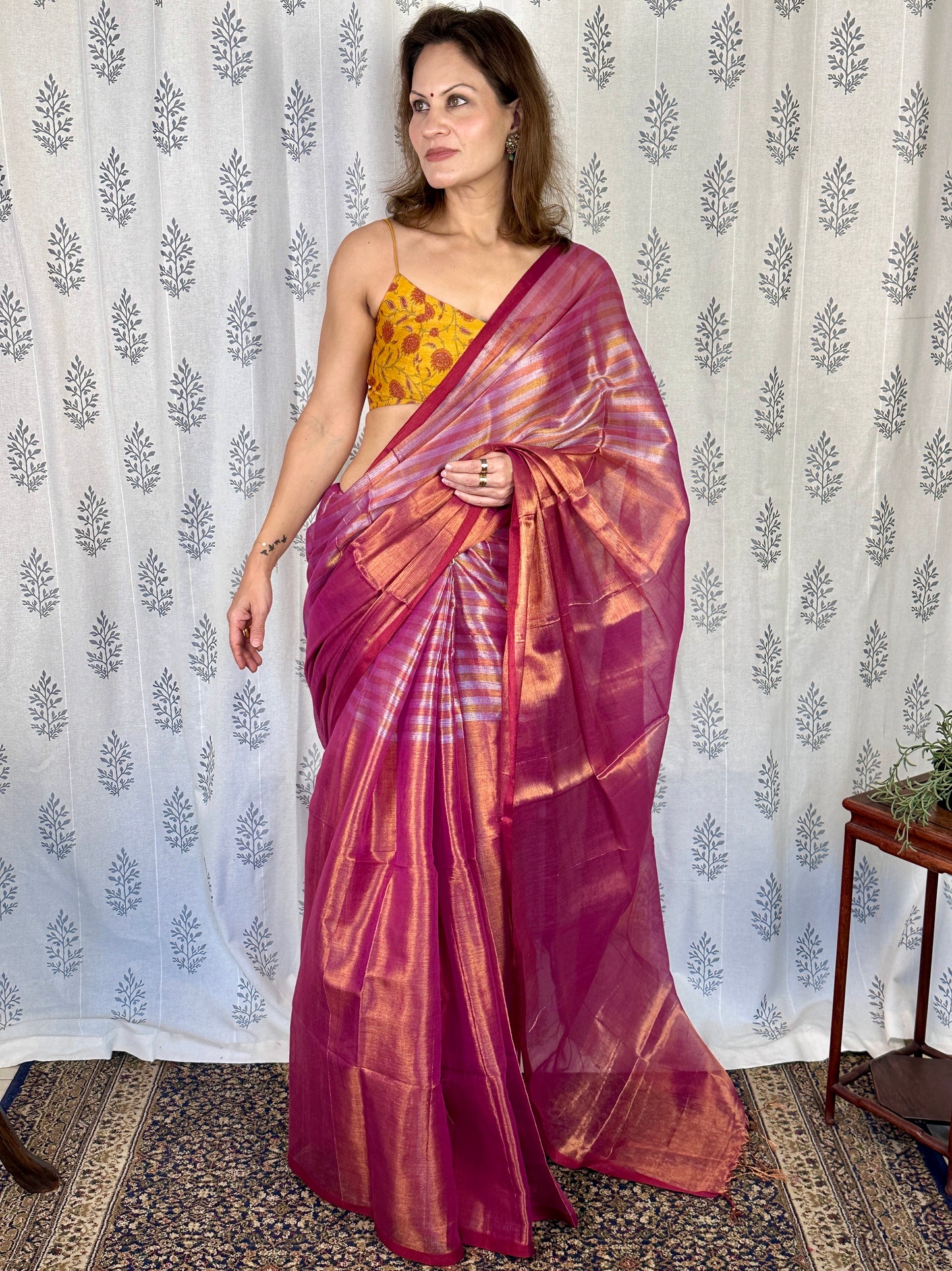 Pink & Orange Pure Mul Mul Handwoven Striped Tissue Cotton Saree