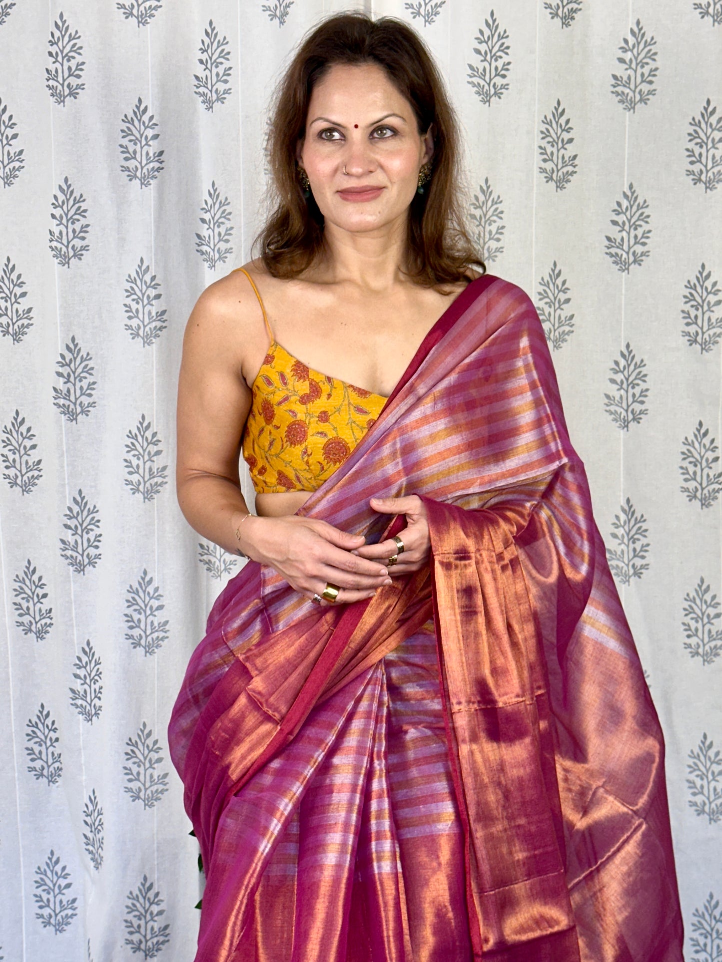 Pink & Orange Pure Mul Mul Handwoven Striped Tissue Cotton Saree