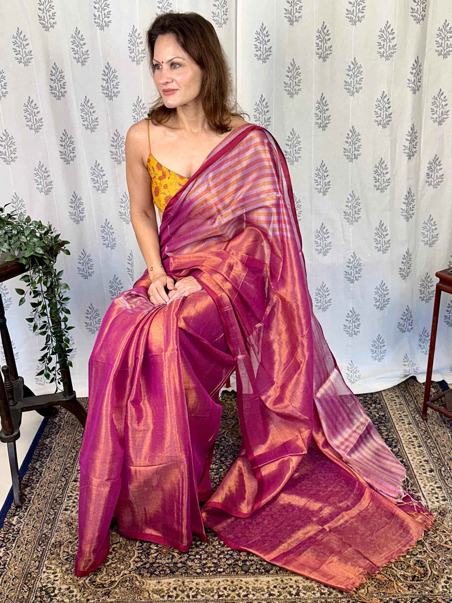 Pink & Orange Pure Mul Mul Handwoven Striped Tissue Cotton Saree