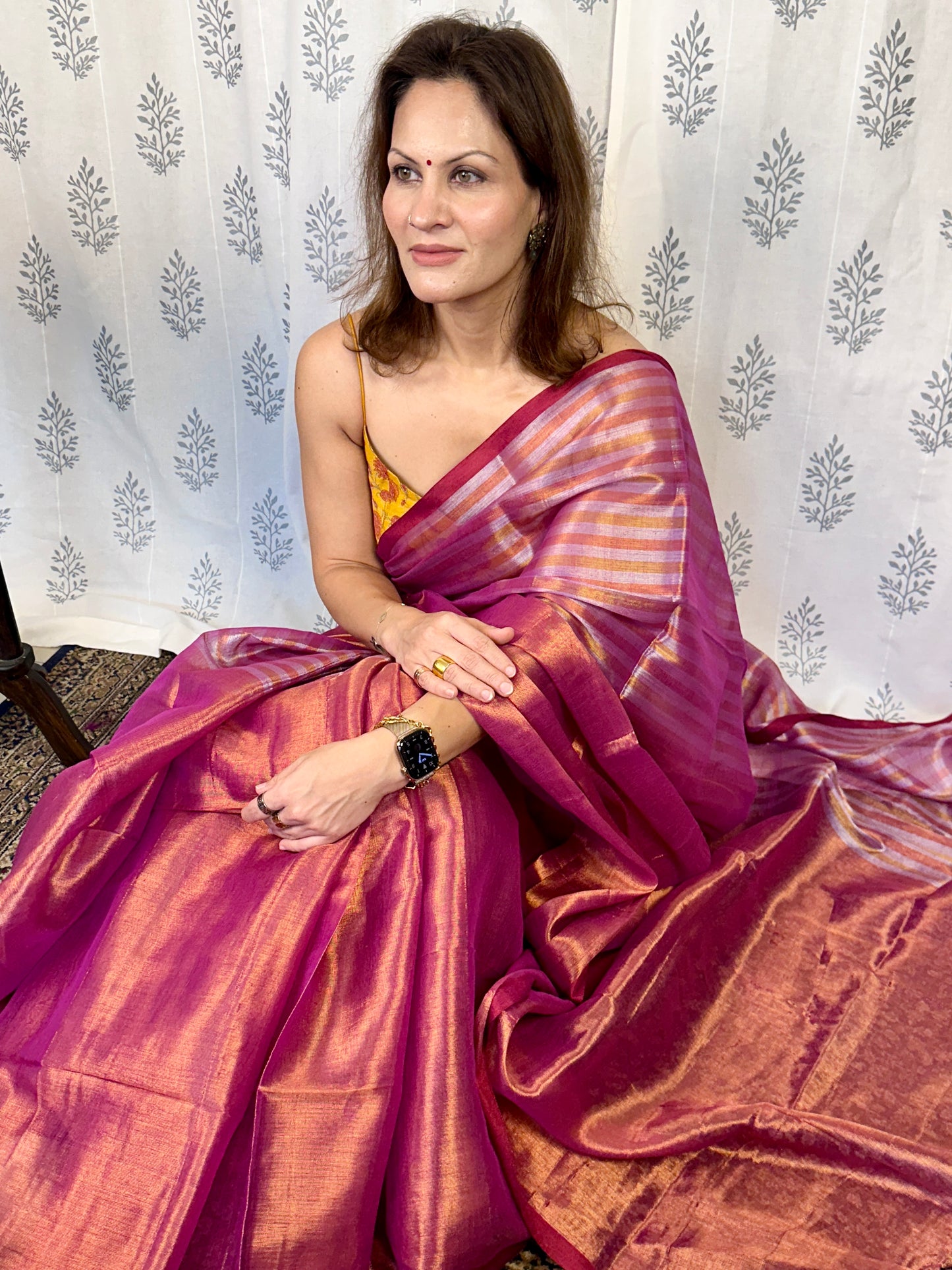 Pink & Orange Pure Mul Mul Handwoven Striped Tissue Cotton Saree