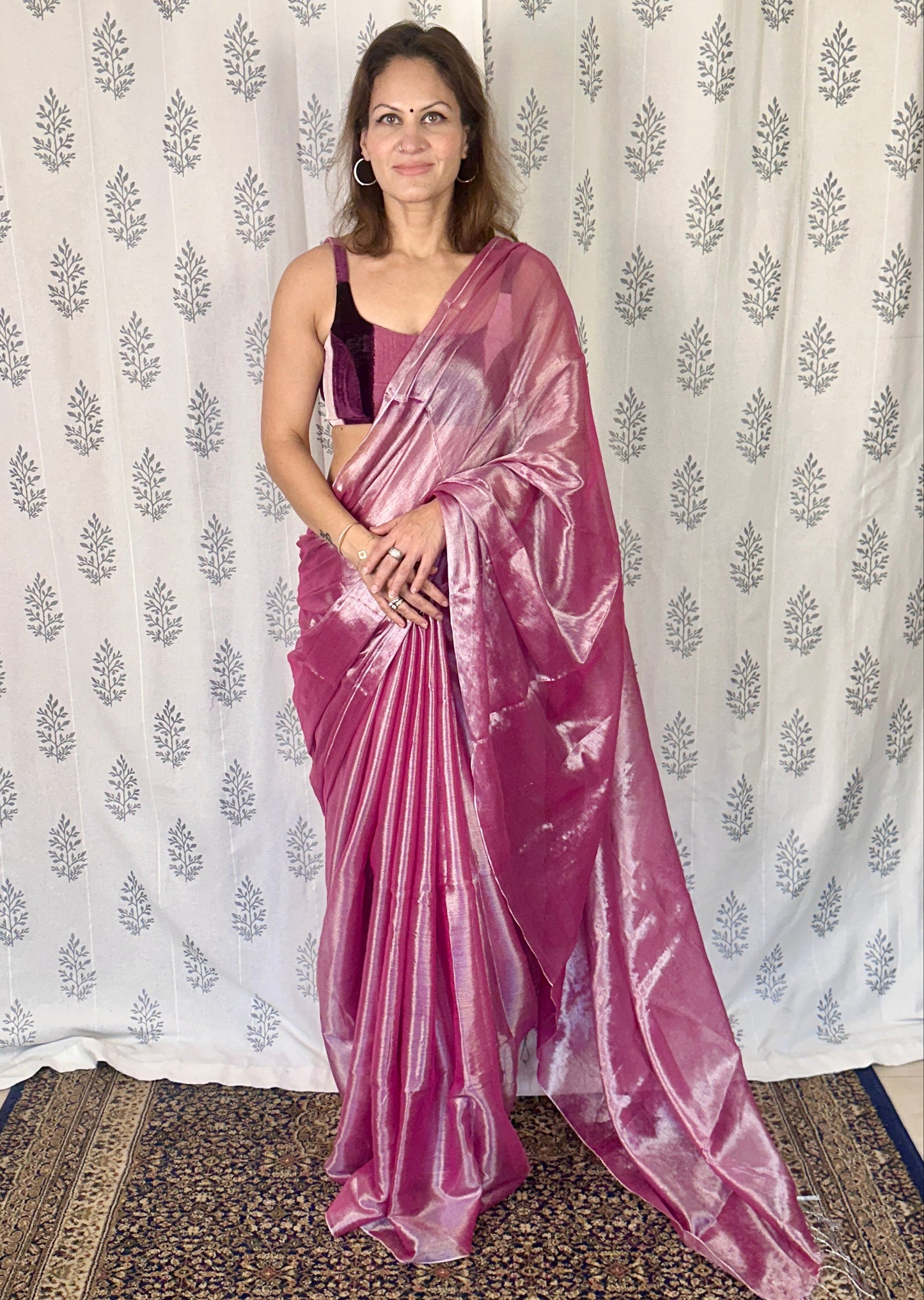 Champagne Pink & Silver Pure Mul Mul Handwoven Tissue Cotton Saree (Borderless)