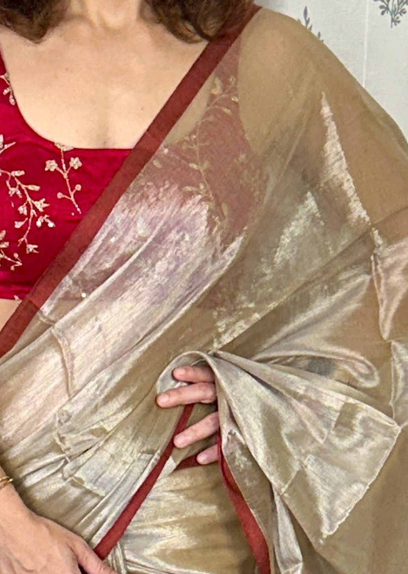 Cream & Silver Pure Mul Mul Handwoven Tissue Cotton Saree