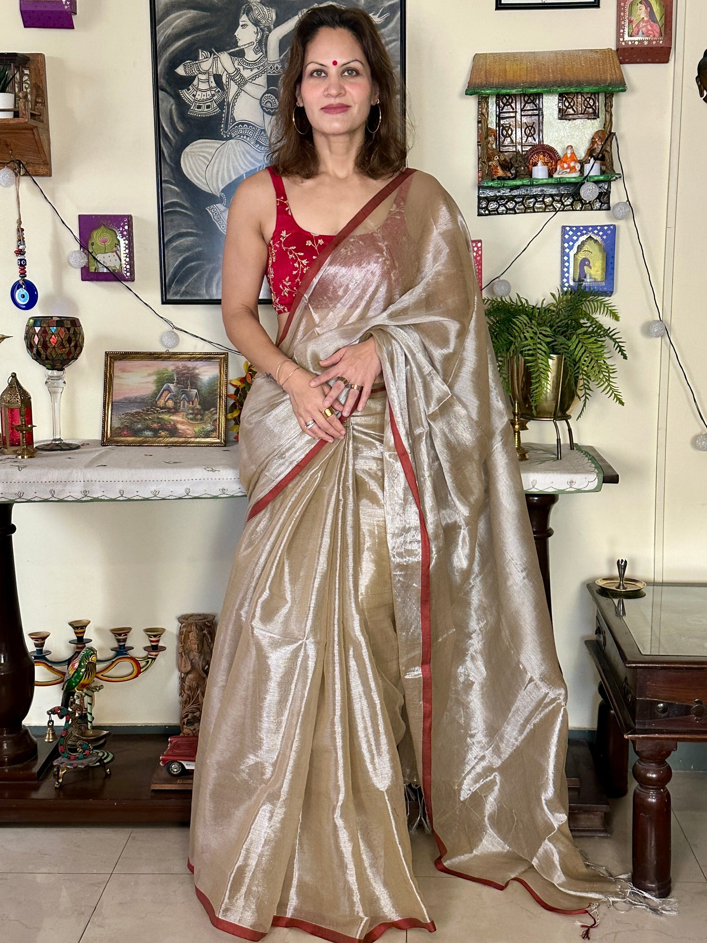 Cream & Silver Pure Mul Mul Handwoven Tissue Cotton Saree