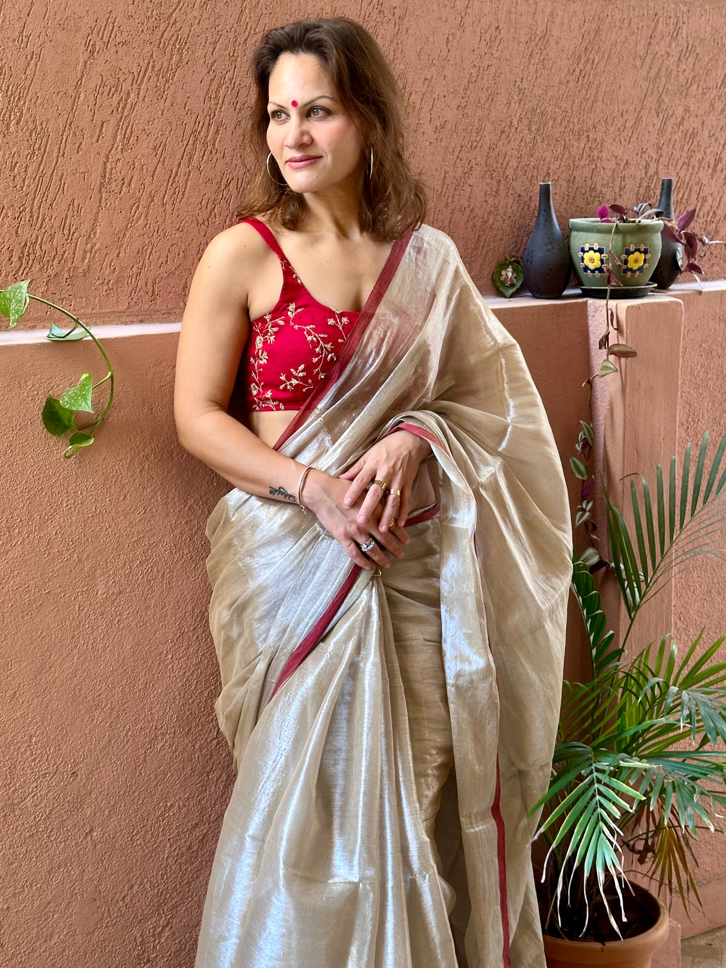 Cream & Silver Pure Mul Mul Handwoven Tissue Cotton Saree