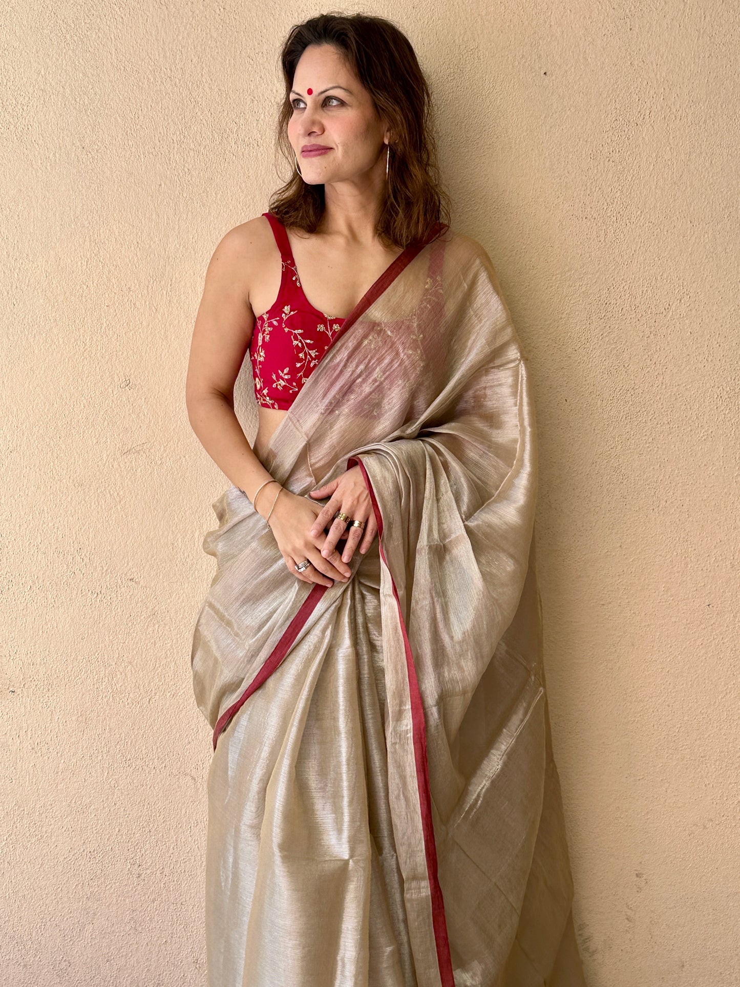 Cream & Silver Pure Mul Mul Handwoven Tissue Cotton Saree