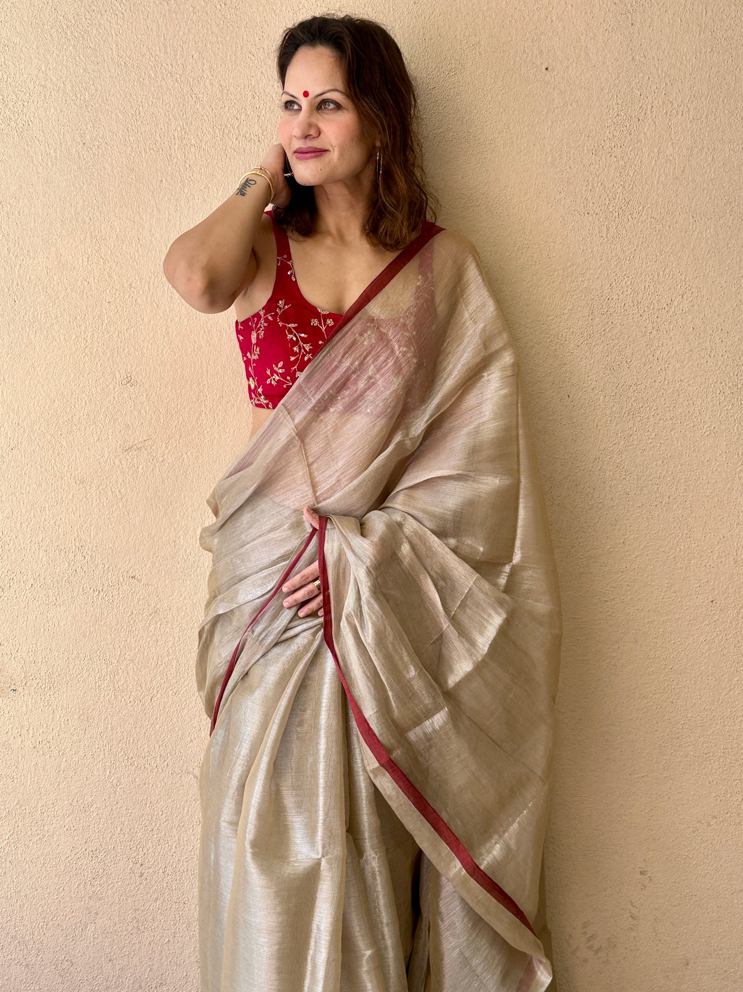 Cream & Silver Pure Mul Mul Handwoven Tissue Cotton Saree