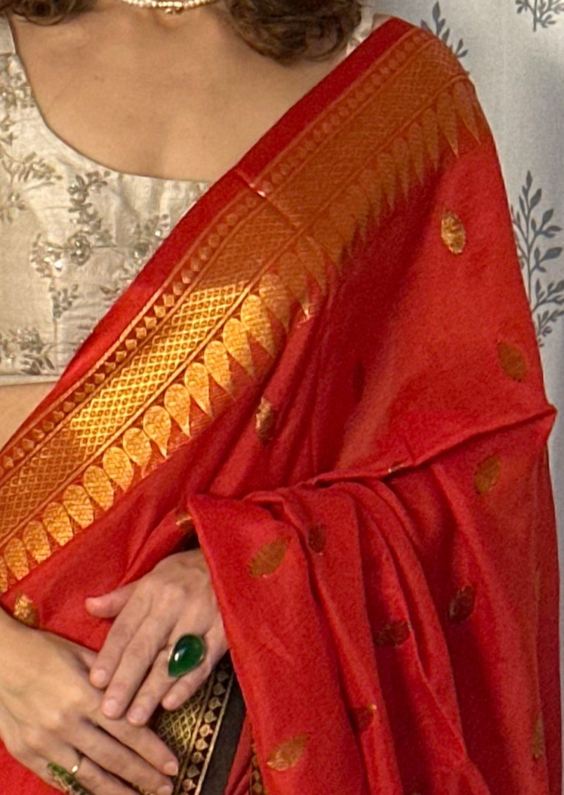 Orange Pure Katan Silk and Cotton Banarasi Sari with Zari Work