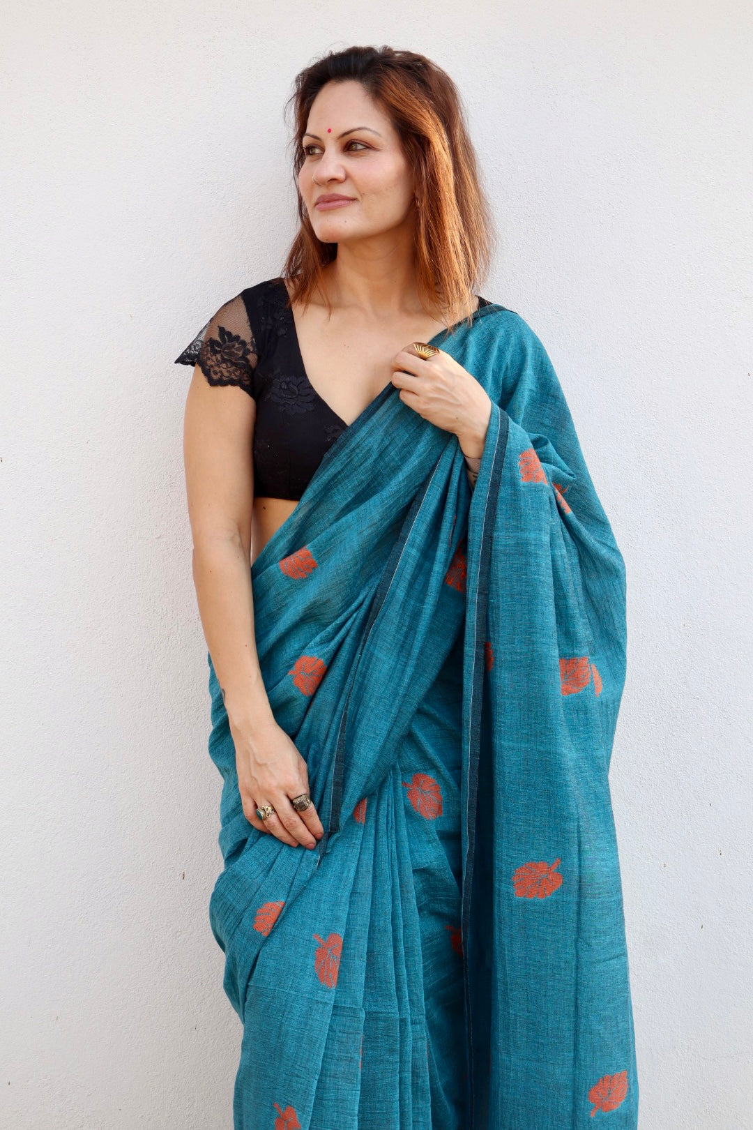 Sea Blue Pure Handloom Cotton Jamdani Saree with Handloom Mark Card