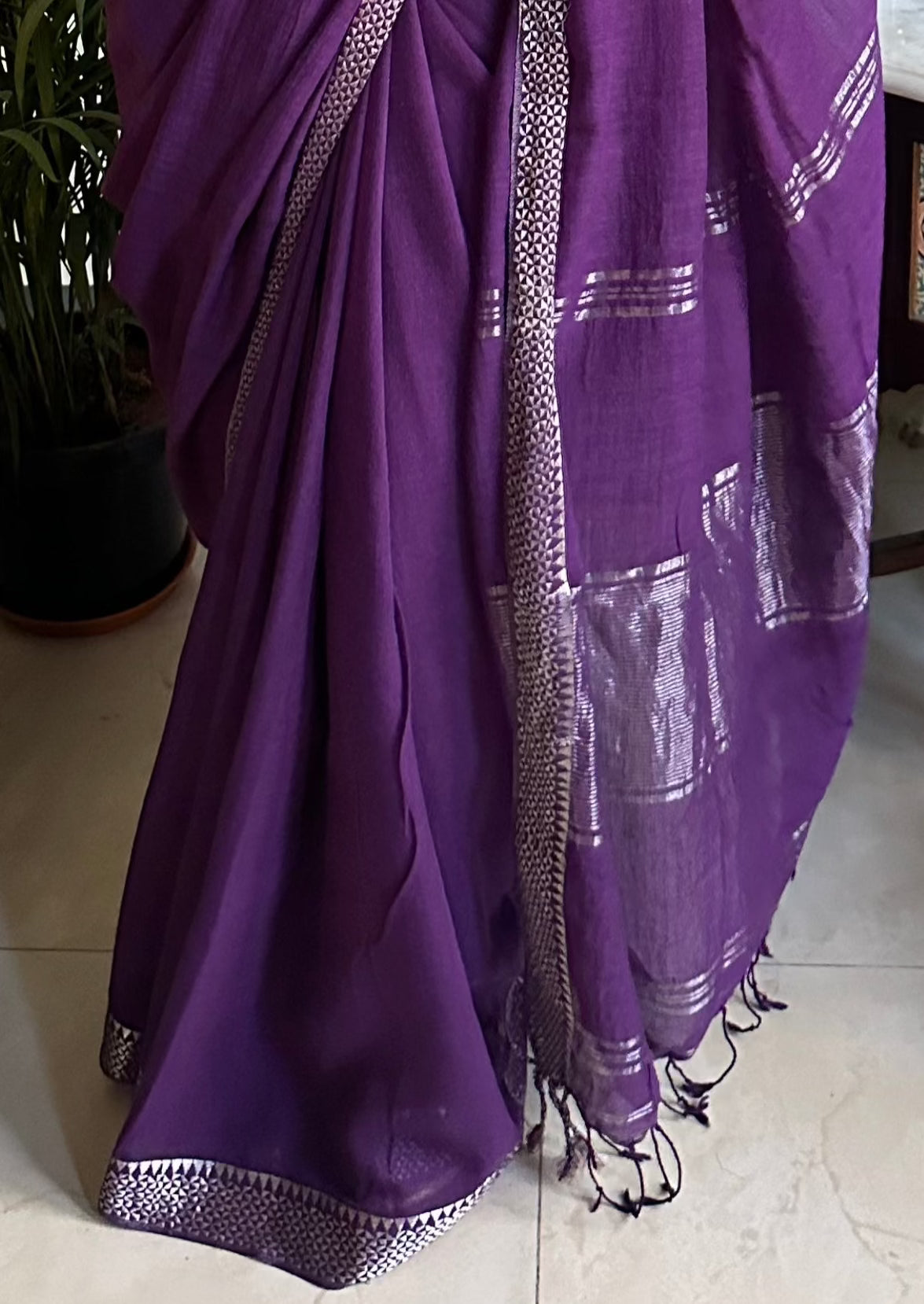 Handwoven Organic Cotton with Zari Weaving - Raahini