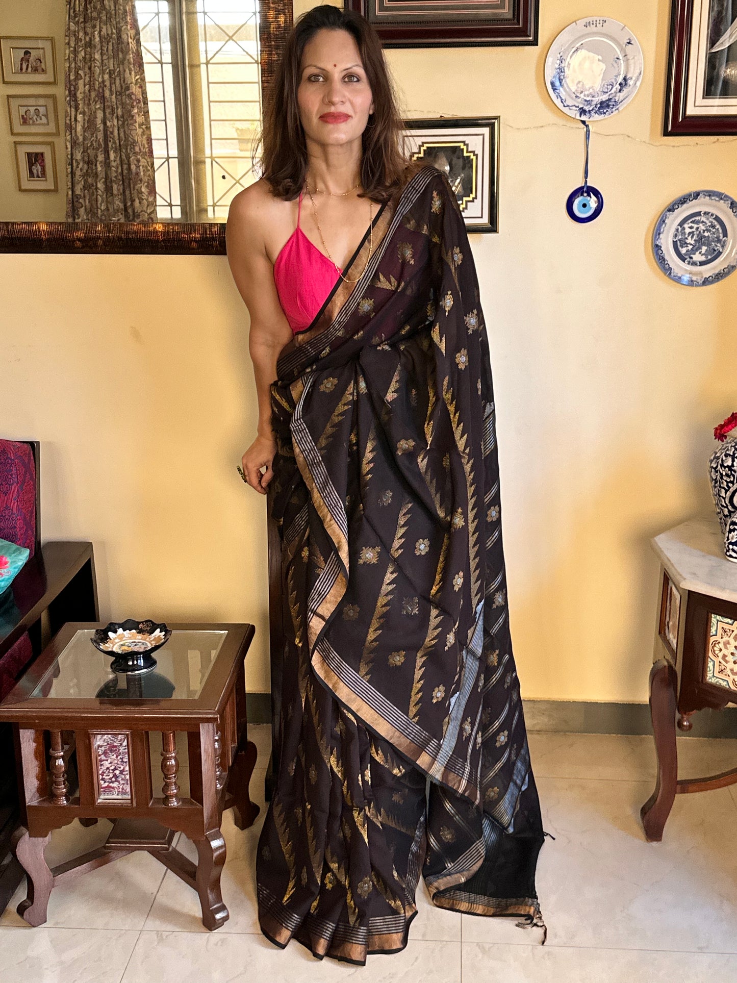 Brown Pure Cotton Jamdani with Intricate Zari Work Sari - Raahini