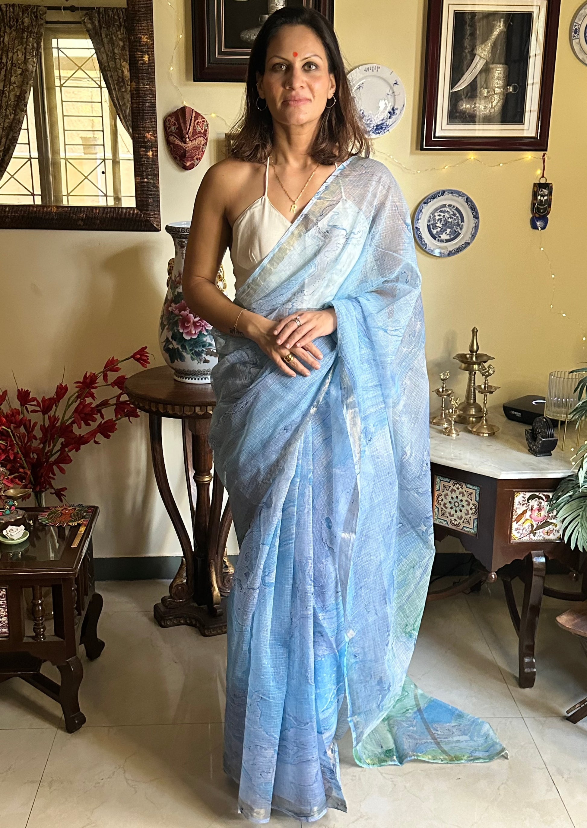 Blue Multidyed Pure Kota Cotton Sari - Raahini