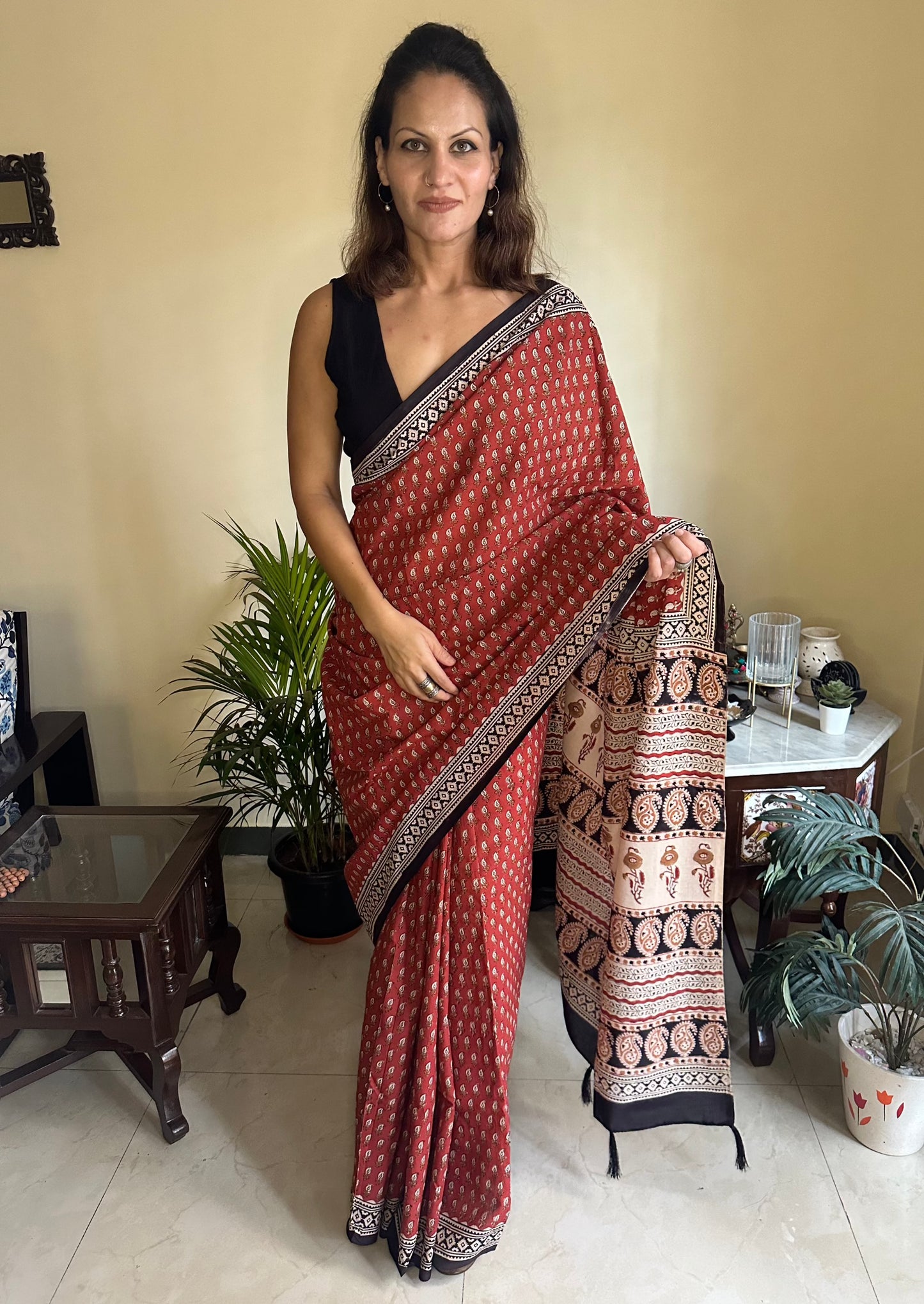 Mul Mul Cotton Hand block Bagru Print Sari - Raahini