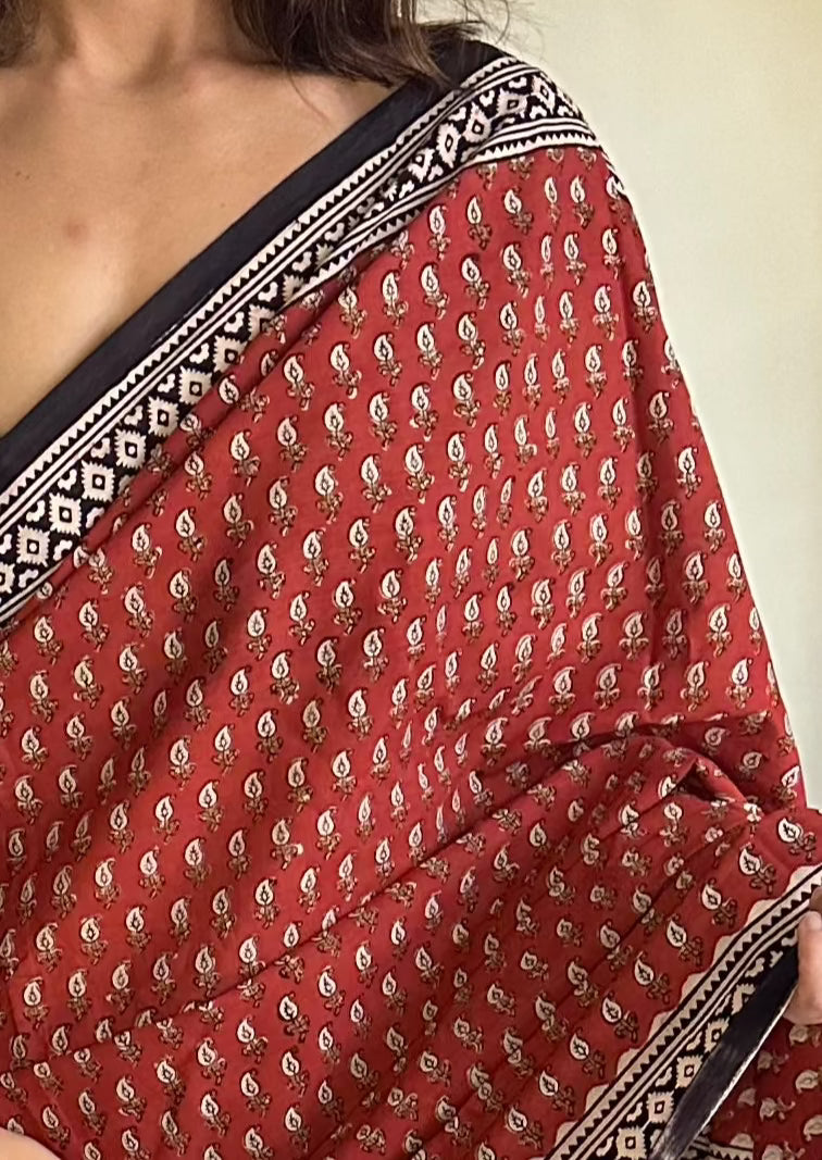 Mul Mul Cotton Hand block Bagru Print Sari - Raahini