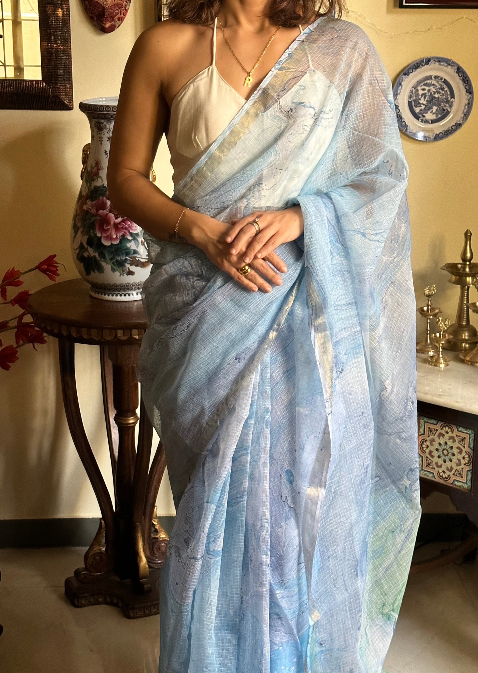 Blue Multidyed Pure Kota Cotton Sari - Raahini