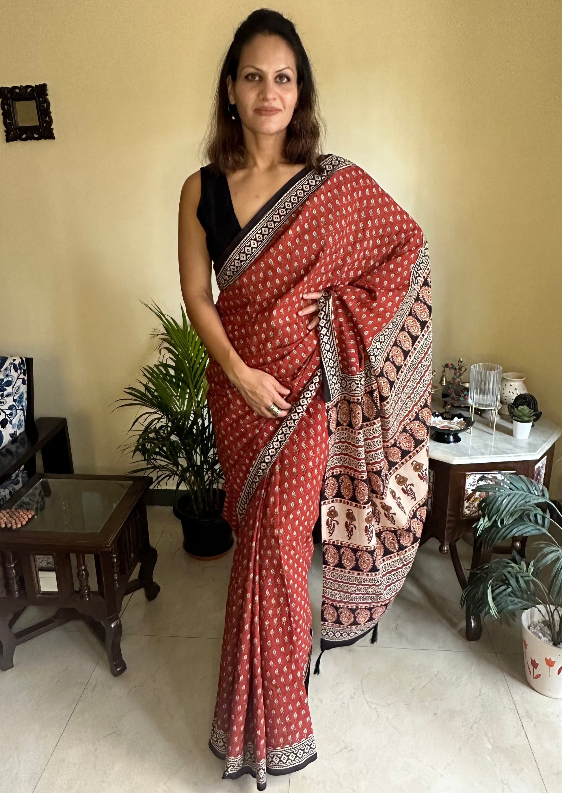 Mul Mul Cotton Hand block Bagru Print Sari - Raahini