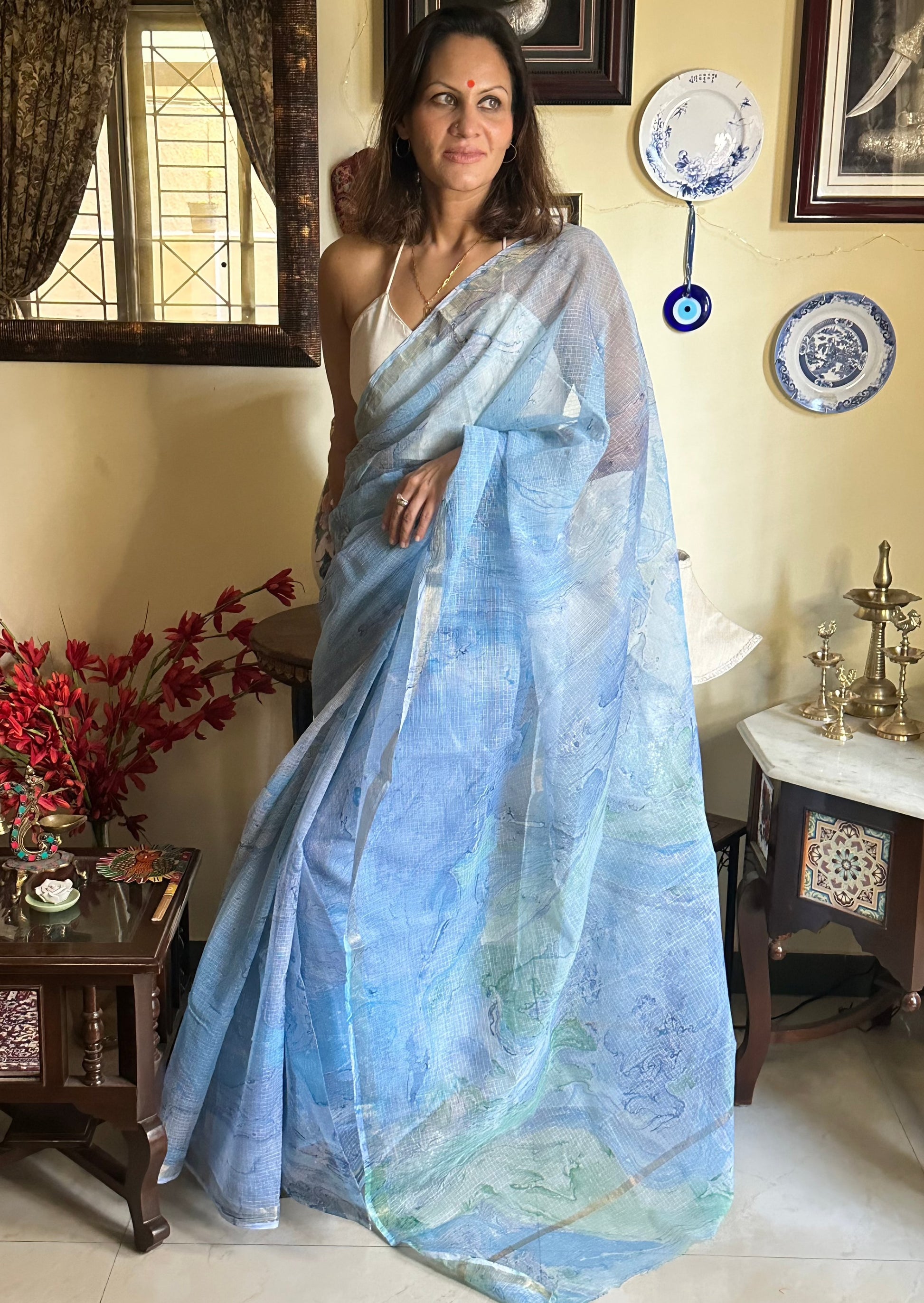 Blue Multidyed Pure Kota Cotton Sari - Raahini