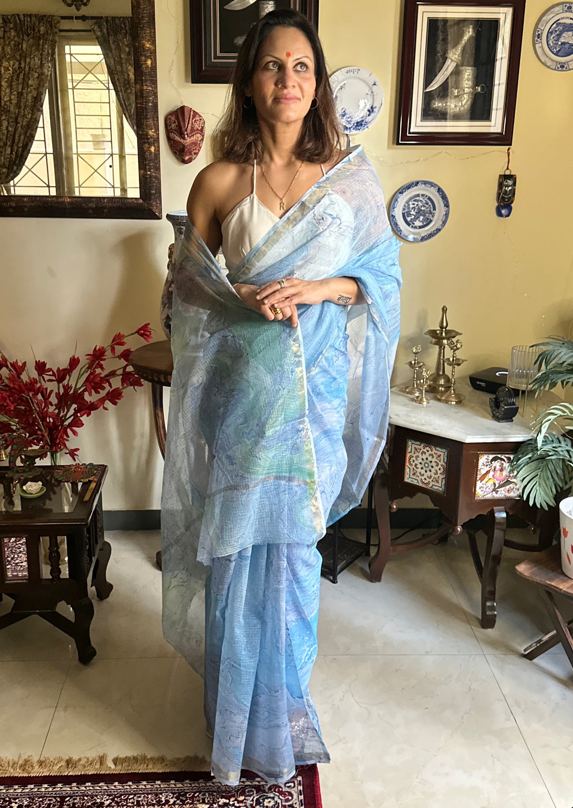 Blue Multidyed Pure Kota Cotton Sari - Raahini