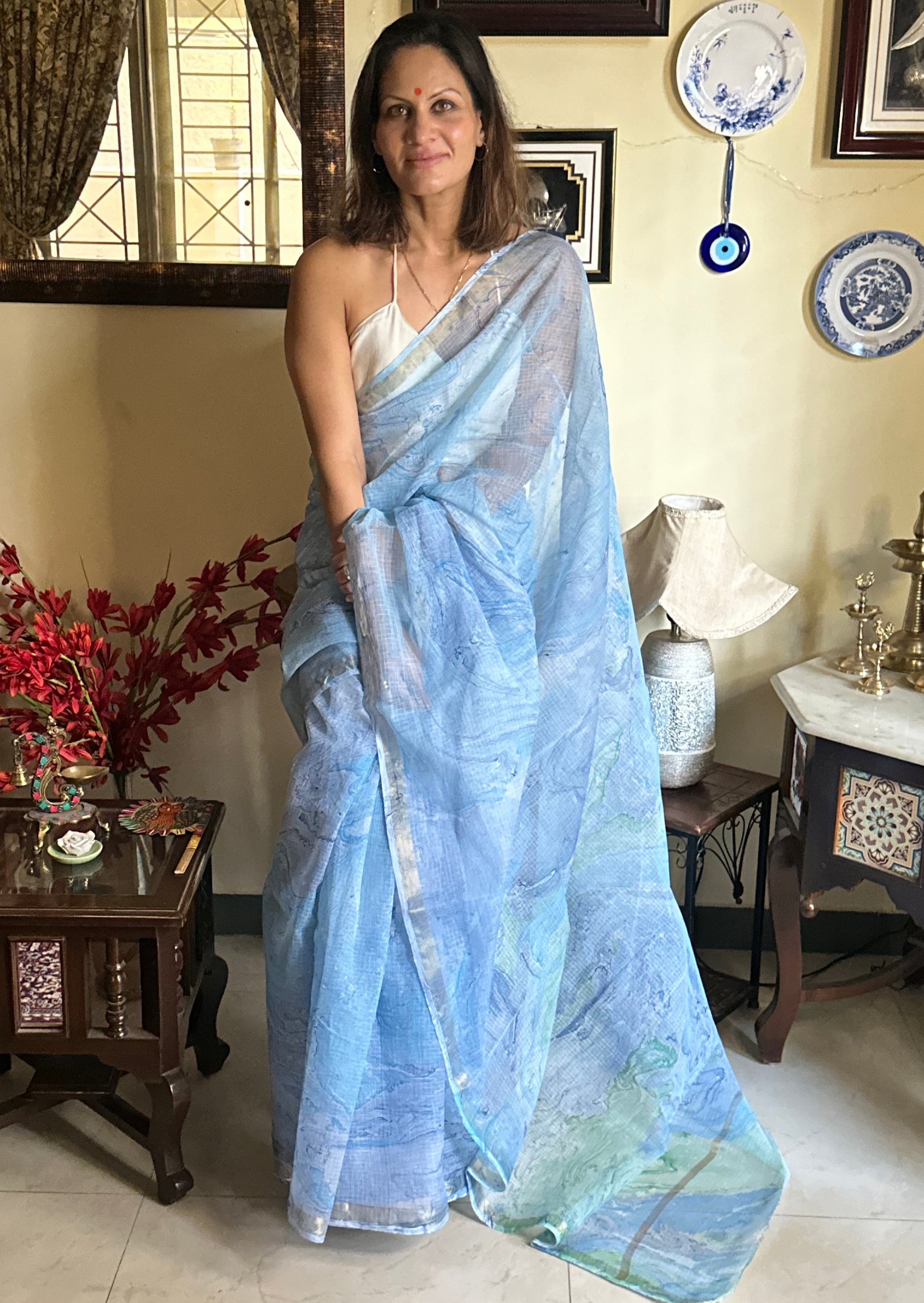 Blue Multidyed Pure Kota Cotton Sari - Raahini