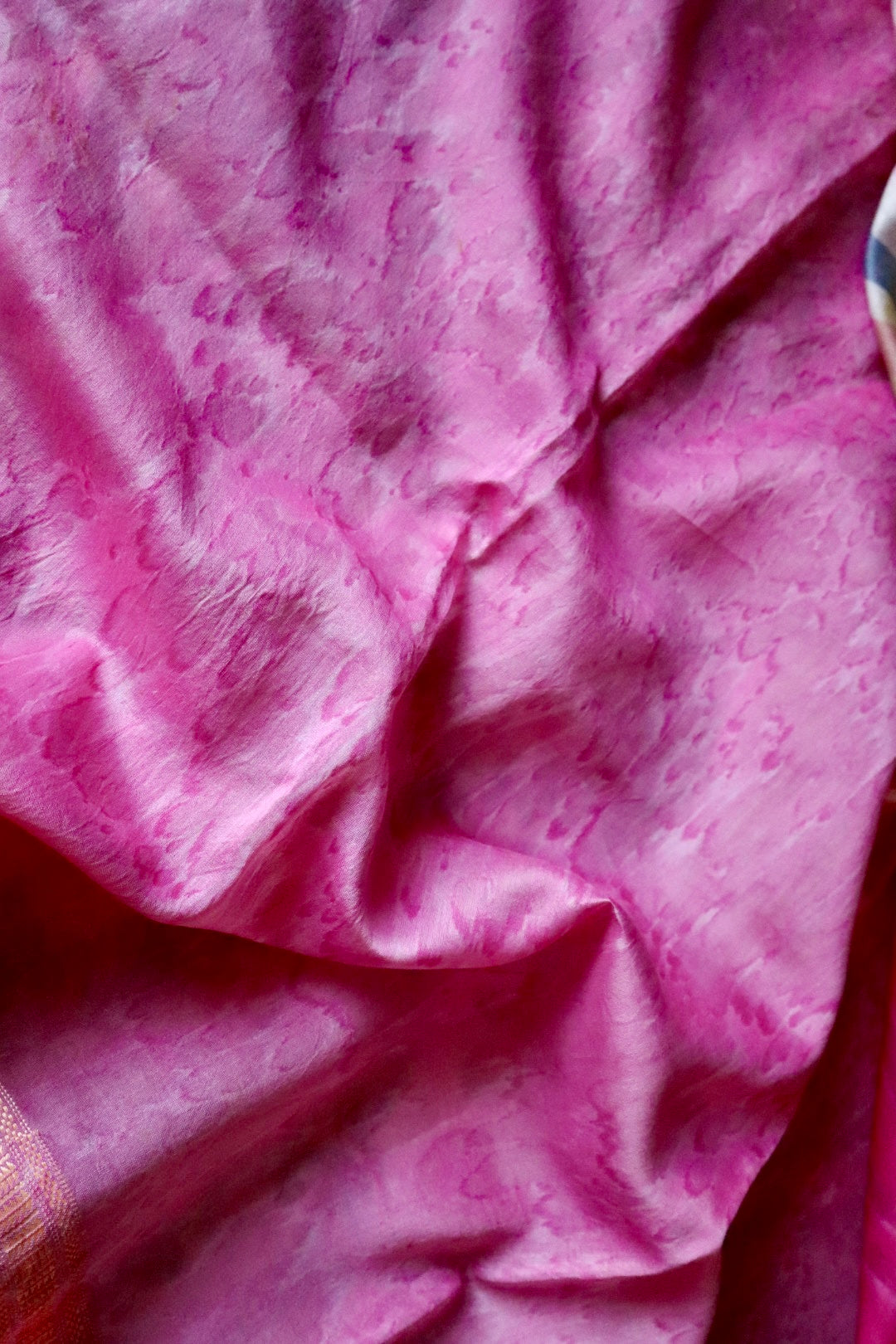 Pink Maheshwari Saree with Block Print and Checks