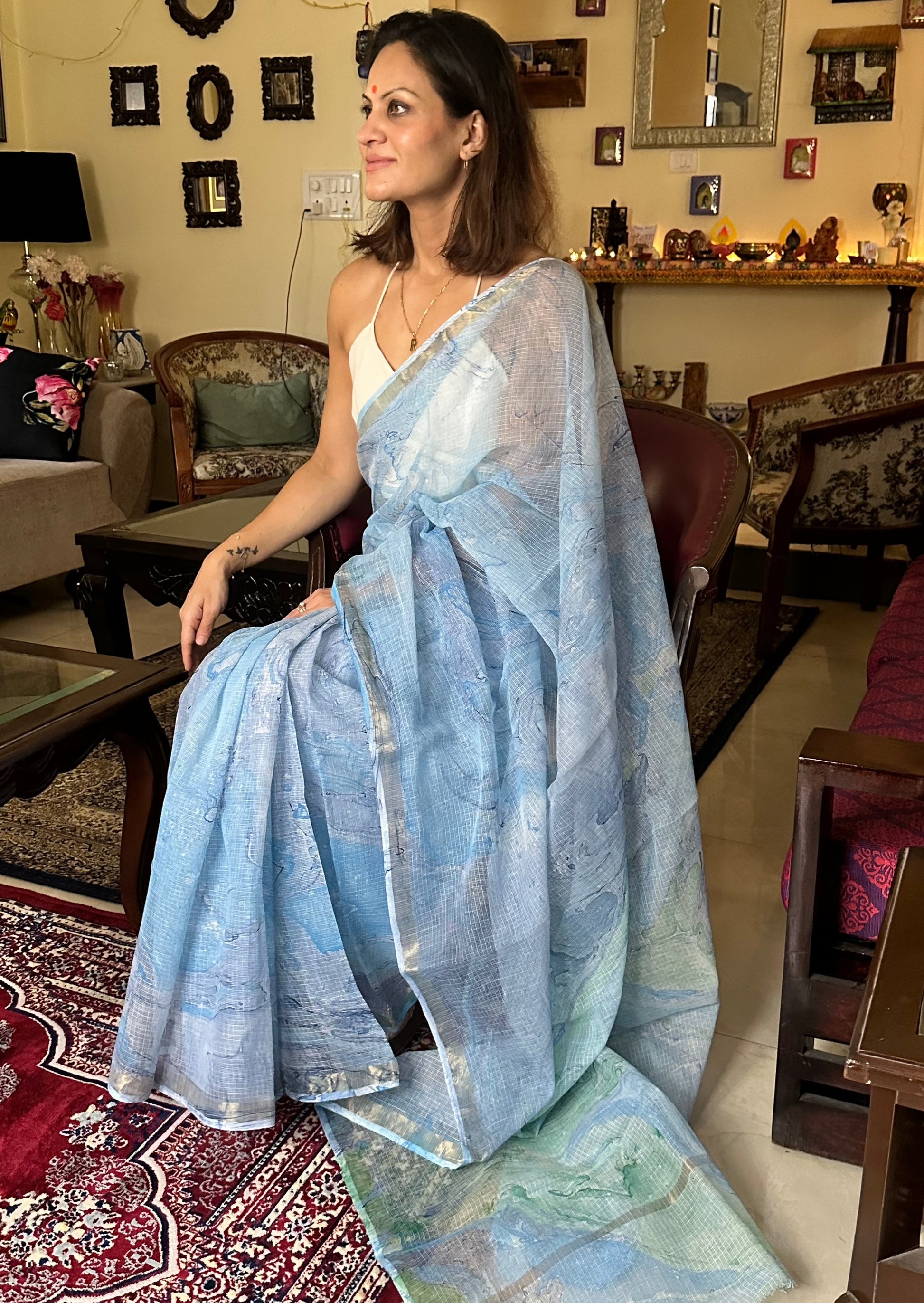 Blue Multidyed Pure Kota Cotton Sari - Raahini