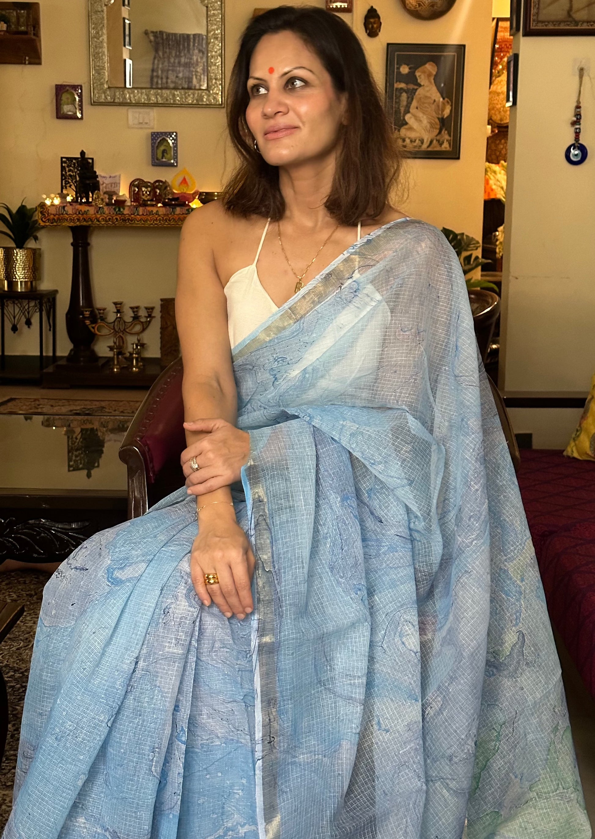 Blue Multidyed Pure Kota Cotton Sari - Raahini