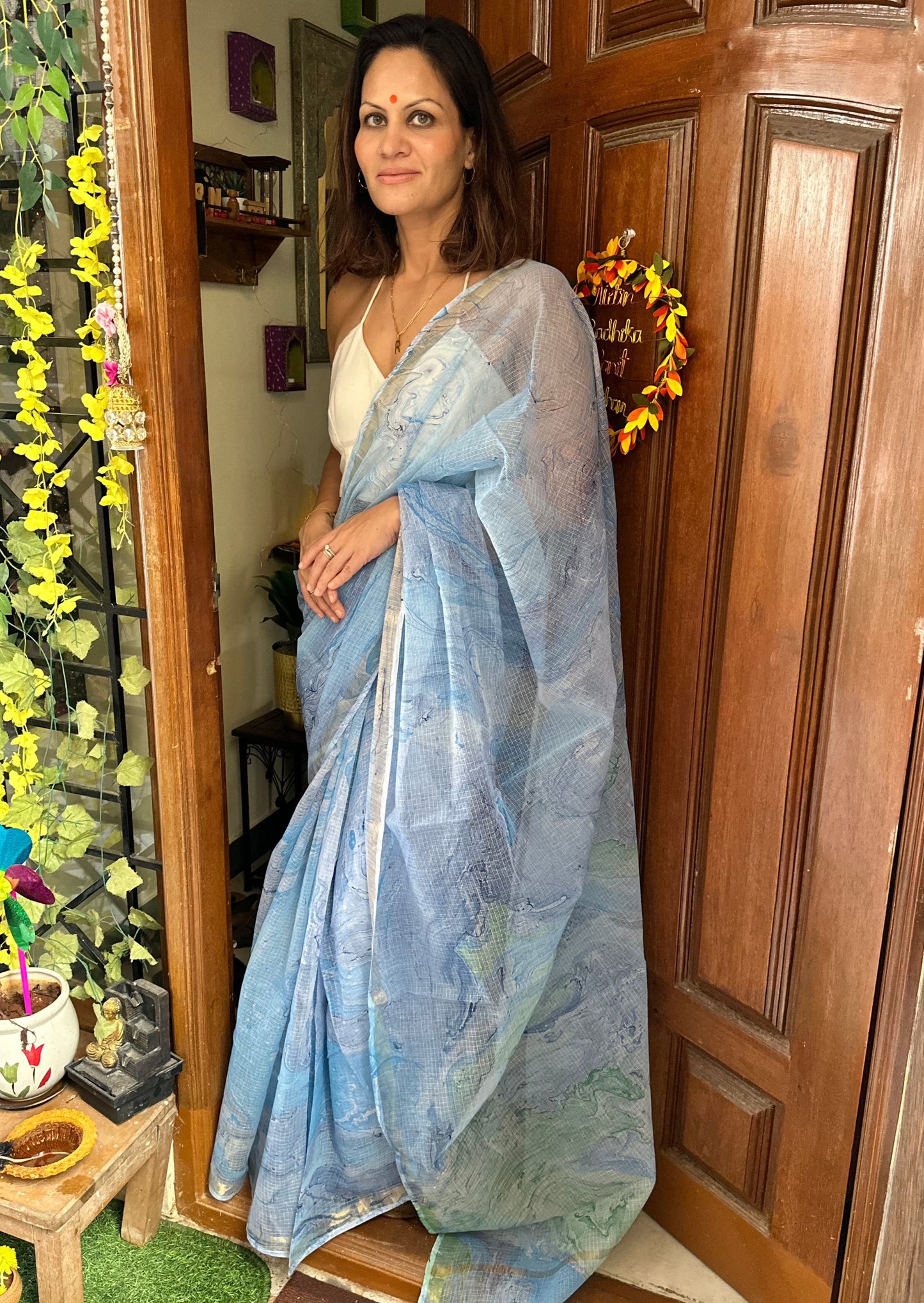 Blue Multidyed Pure Kota Cotton Sari - Raahini