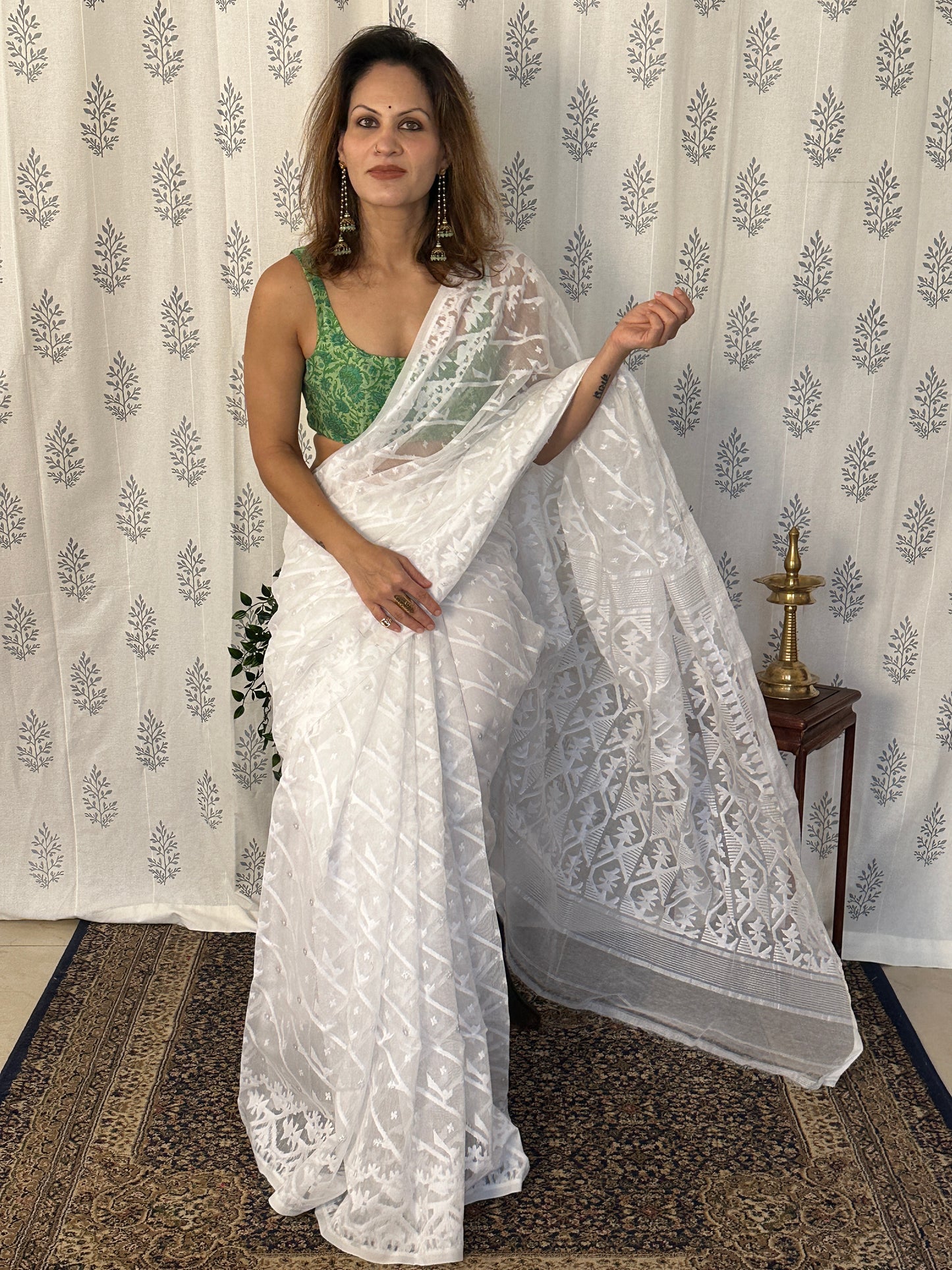 White Cotton Silk Jamdani Saree