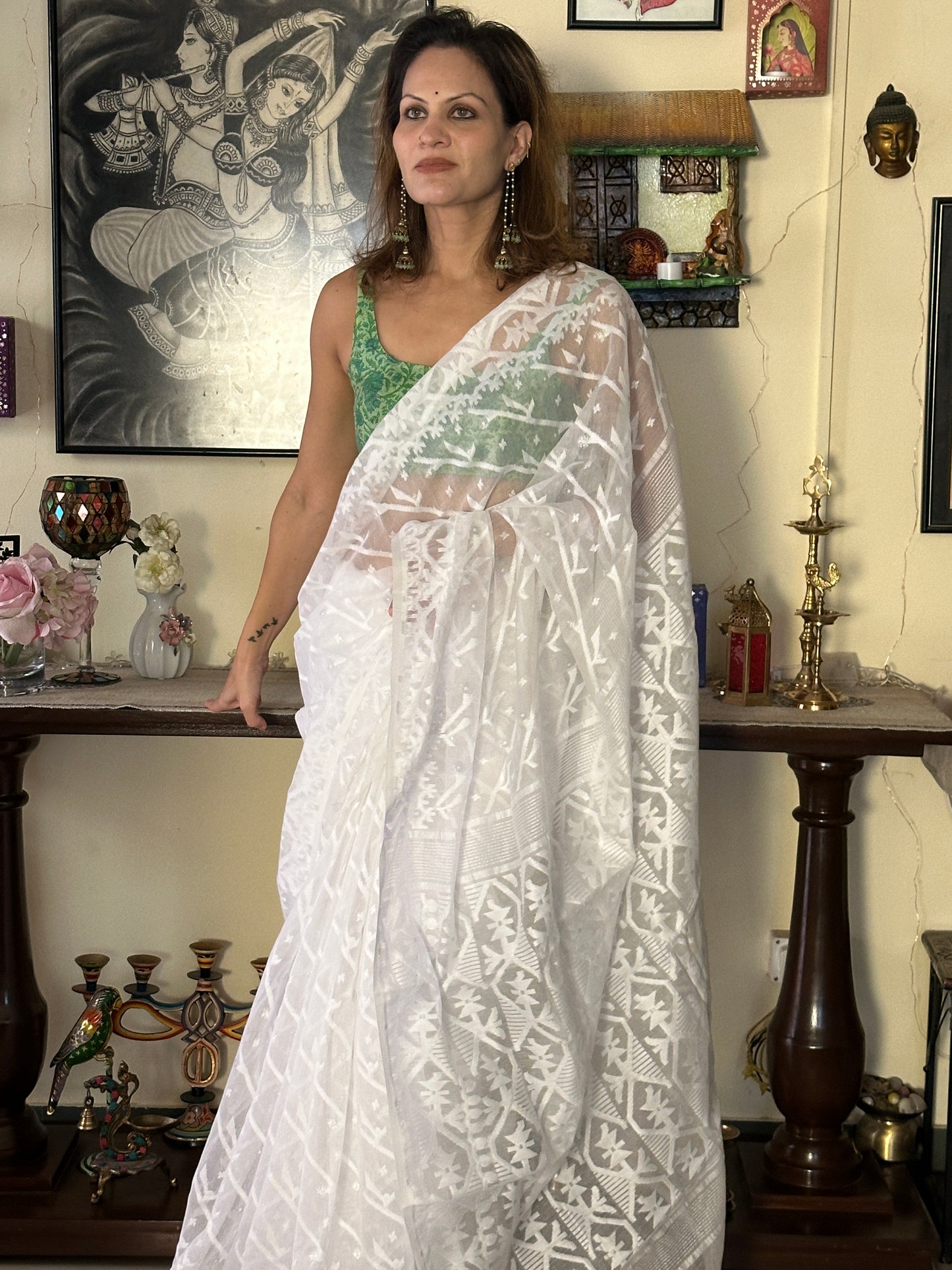 White Cotton Silk Jamdani Saree