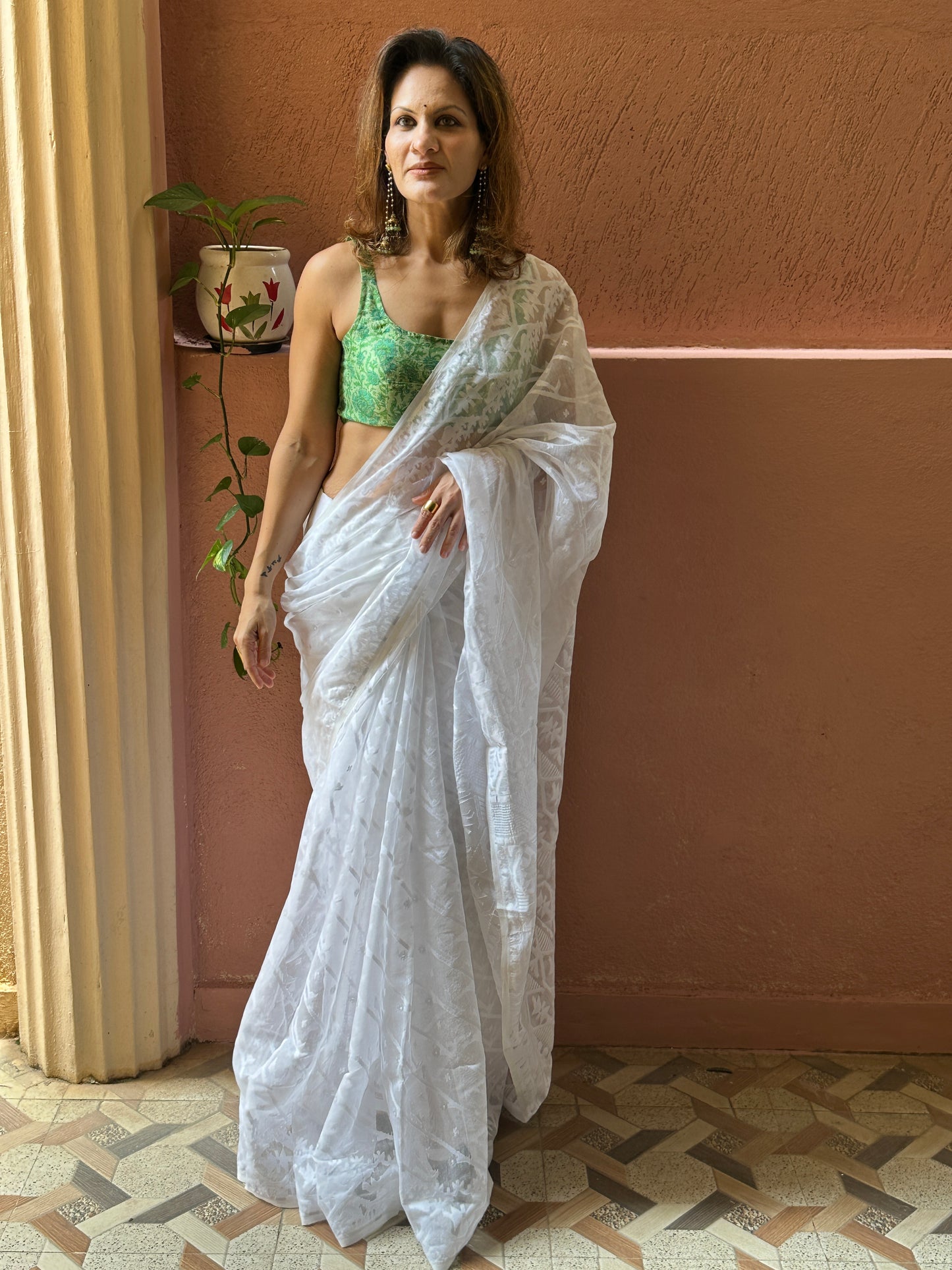 White Cotton Silk Jamdani Saree