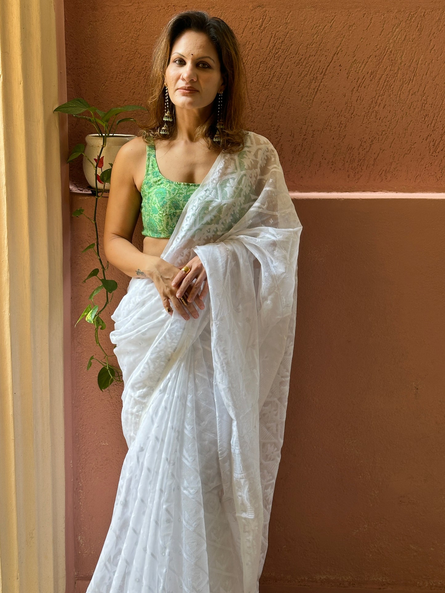 White Cotton Silk Jamdani Saree