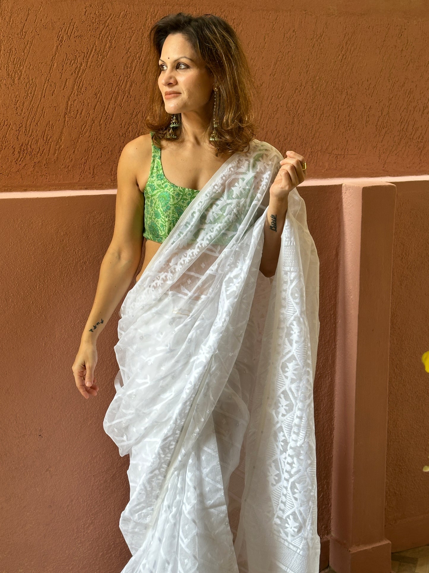 White Cotton Silk Jamdani Saree