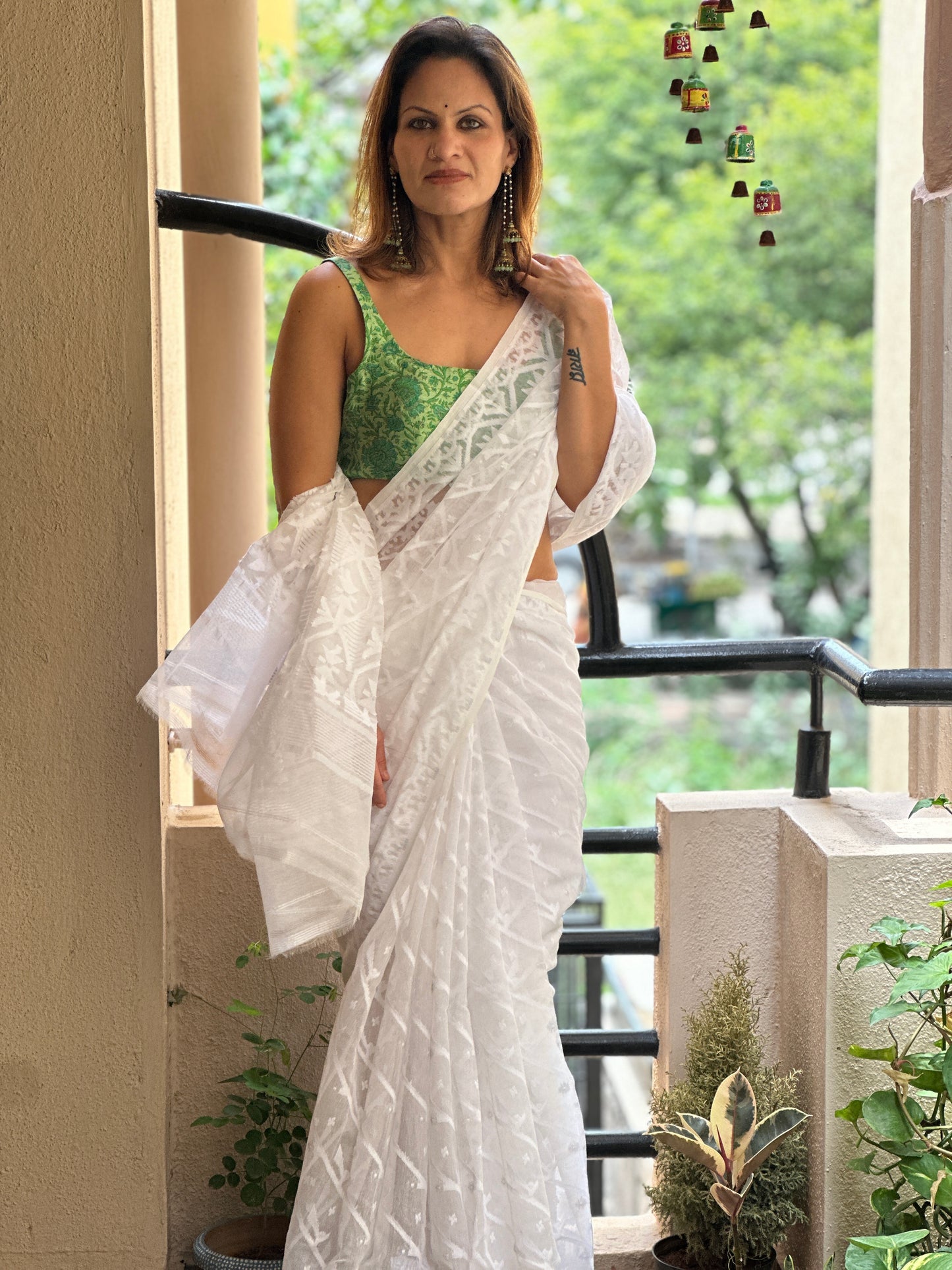 White Cotton Silk Jamdani Saree