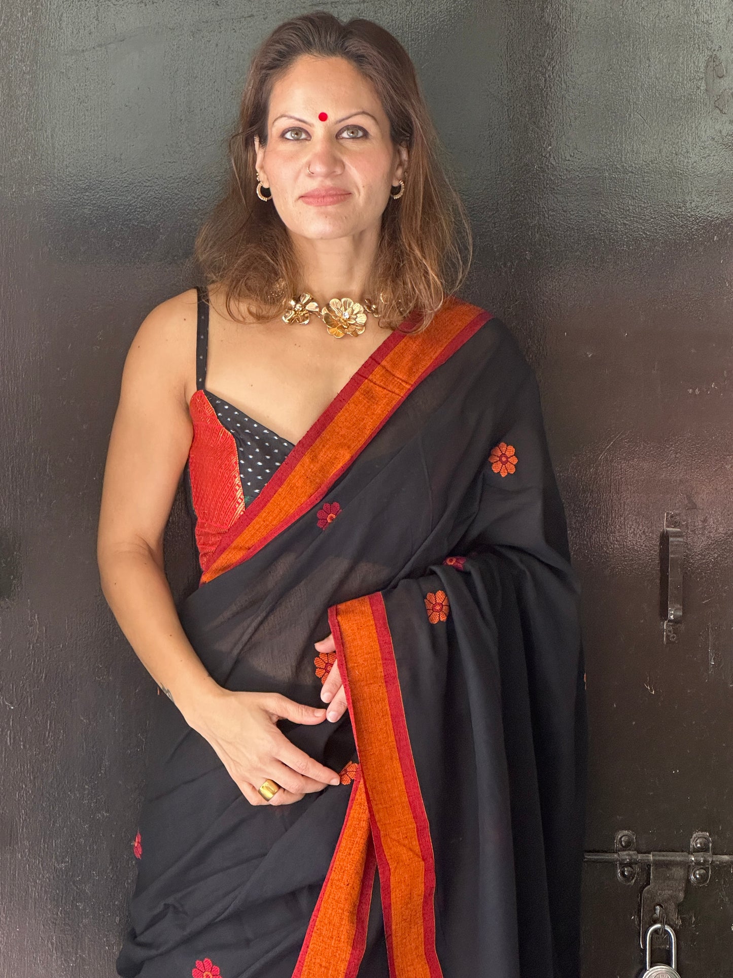 Black Baluchari Sari with Handwoven Design, Floral Butis, & Zari Border