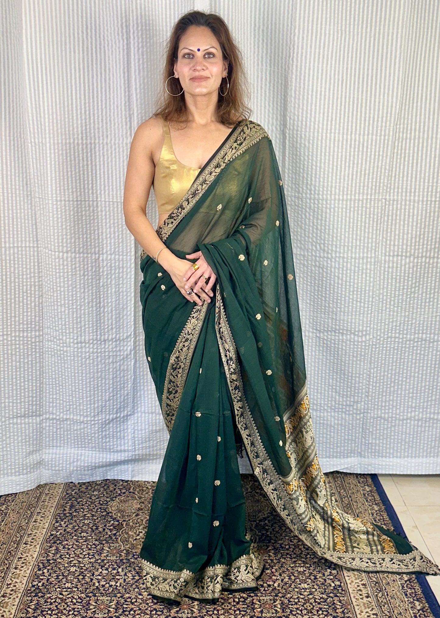 Green Pure Cotton Baluchari Saree with Weaving