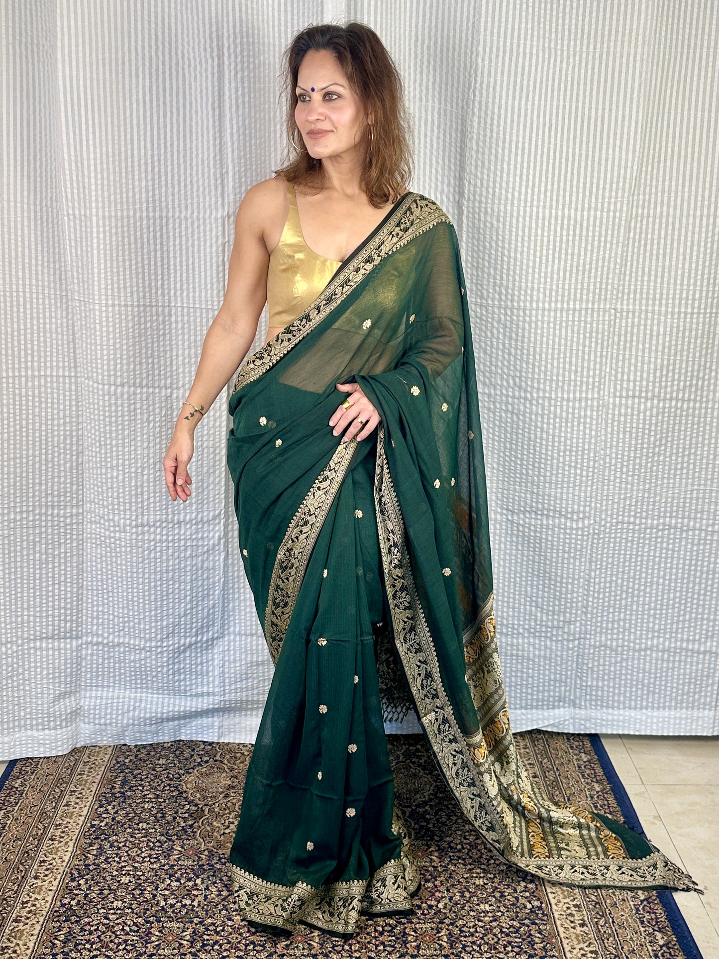 Green Pure Cotton Baluchari Saree with Weaving