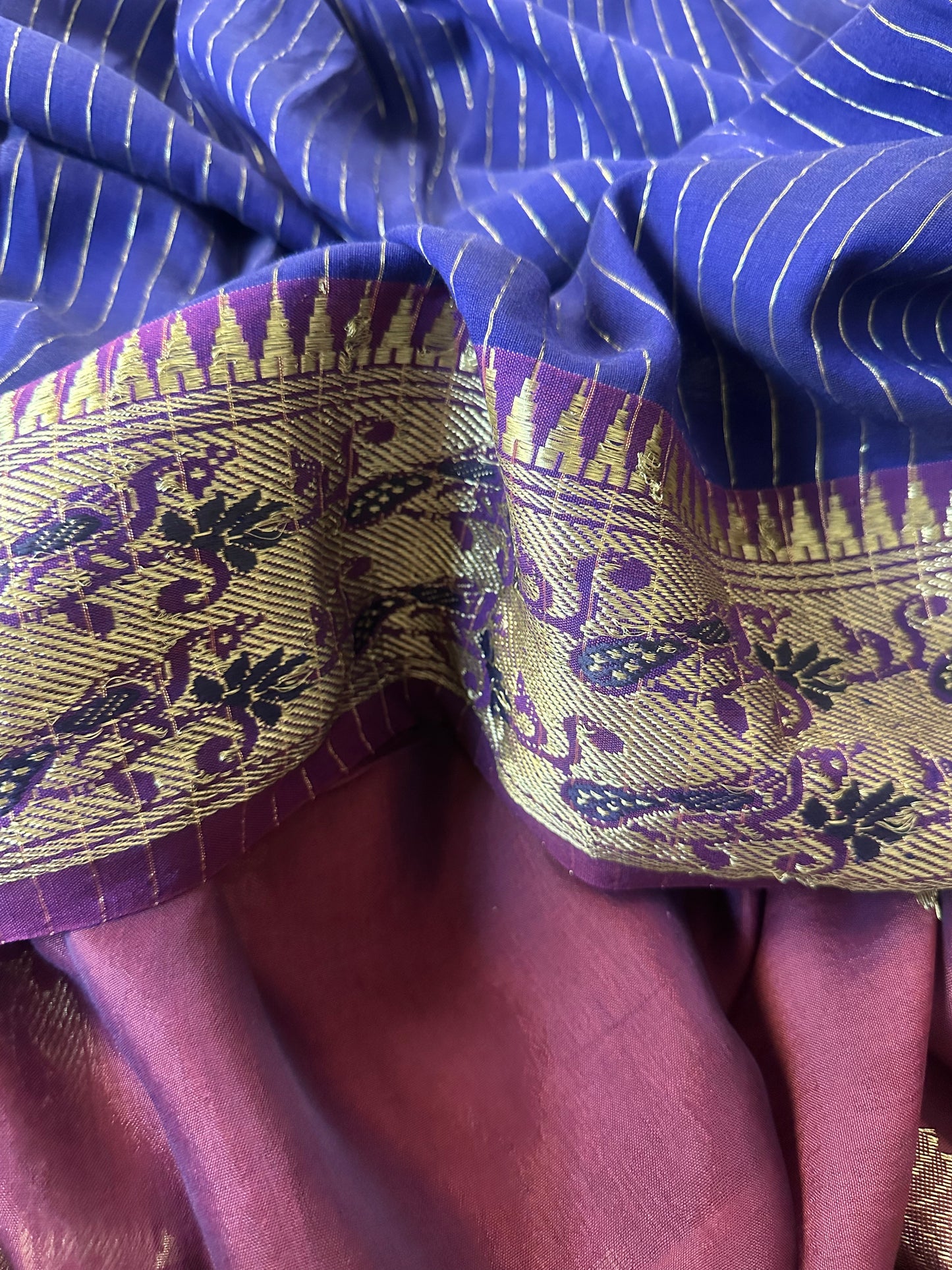 Aubergine Pure Katan Silk Cotton Sari with Paithani Weaving - Raahini