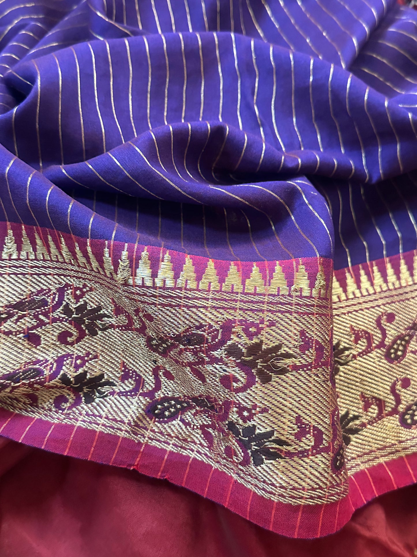 Red Pure Katan Silk Cotton Sari with Paithani Weaving - Raahini