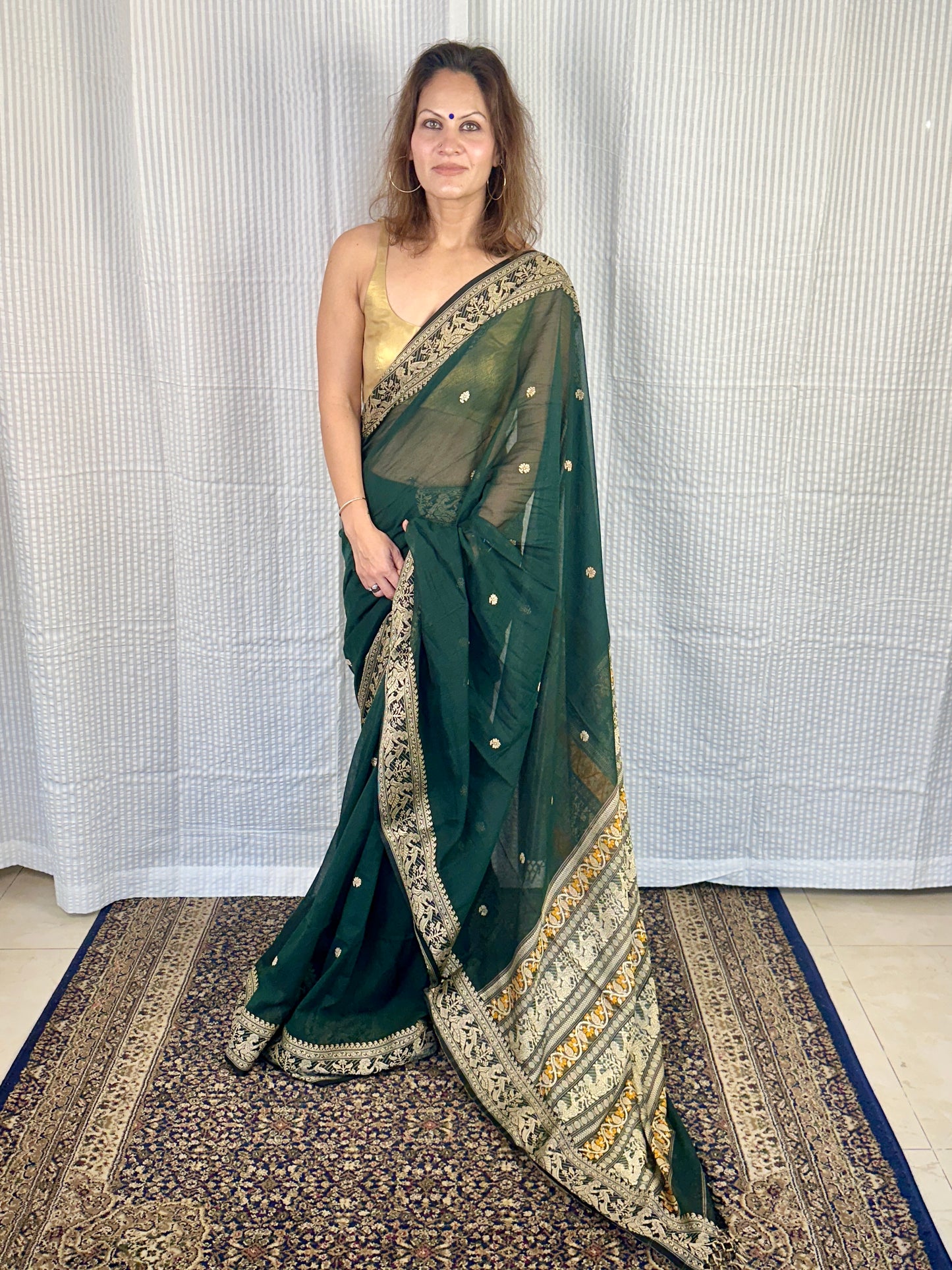 Green Pure Cotton Baluchari Saree with Weaving