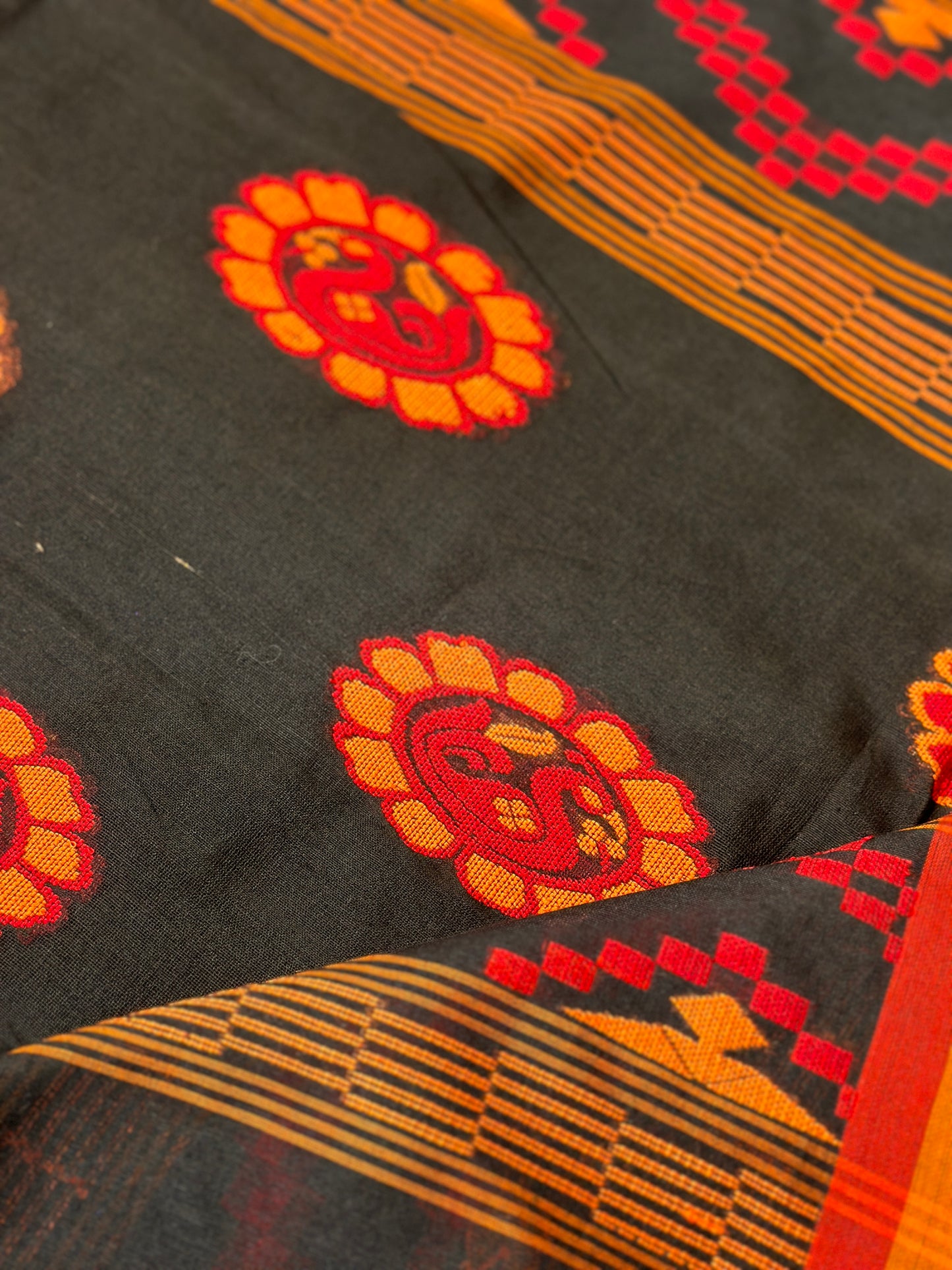 Black Baluchari Sari with Handwoven Design, Floral Butis, & Zari Border