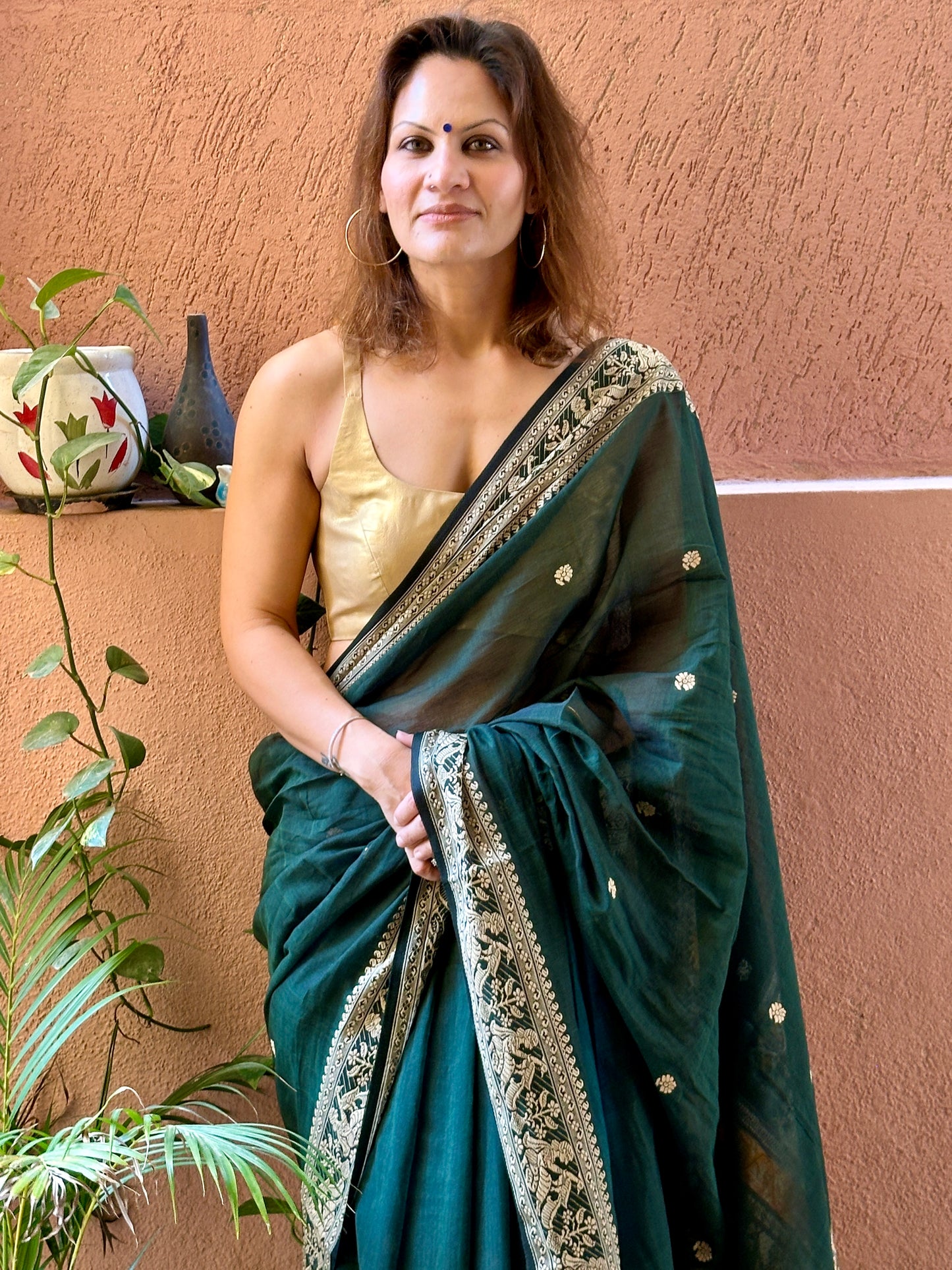 Green Pure Cotton Baluchari Saree with Weaving