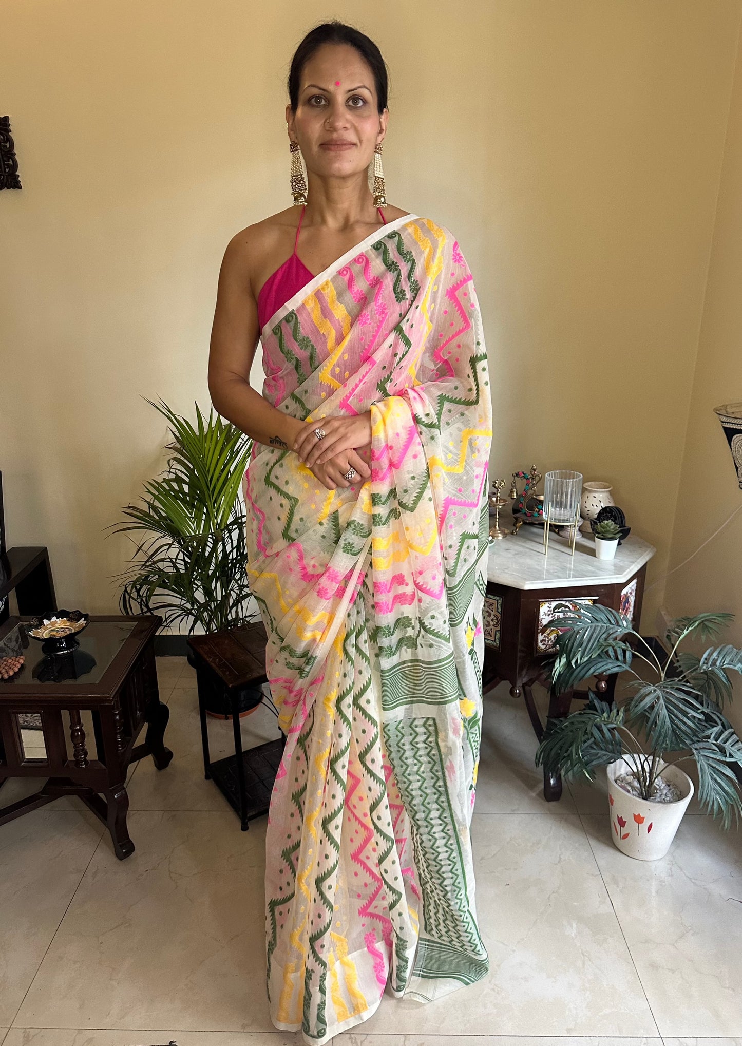 Multicolour Jacquard Weaving Cotton Silk Jamdani - Raahini